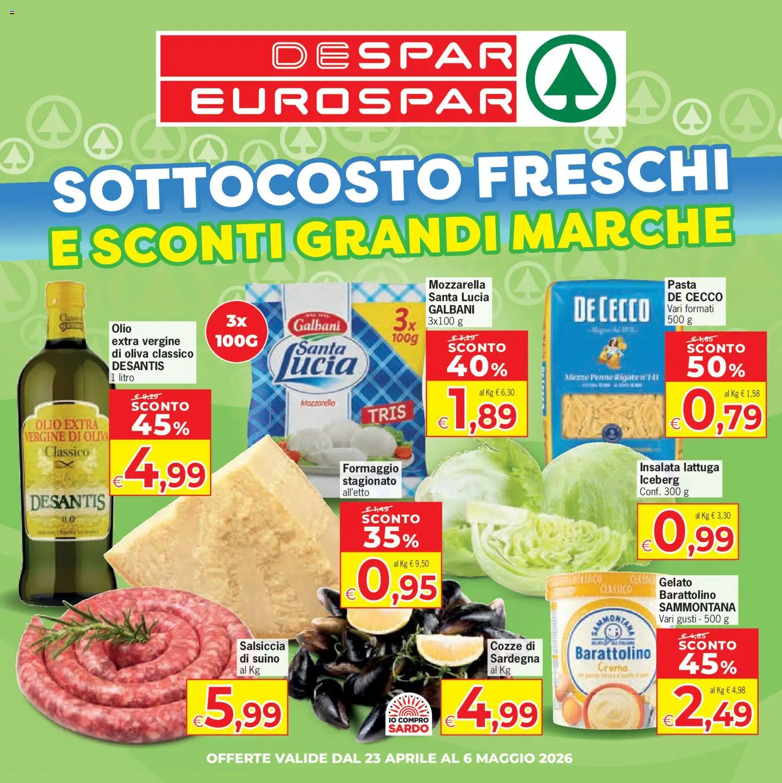 Volantino Eurospar del 23.04.2026 | Pagina: 1 | Prodotti: Gelato, Insalata, Formaggio, Olio