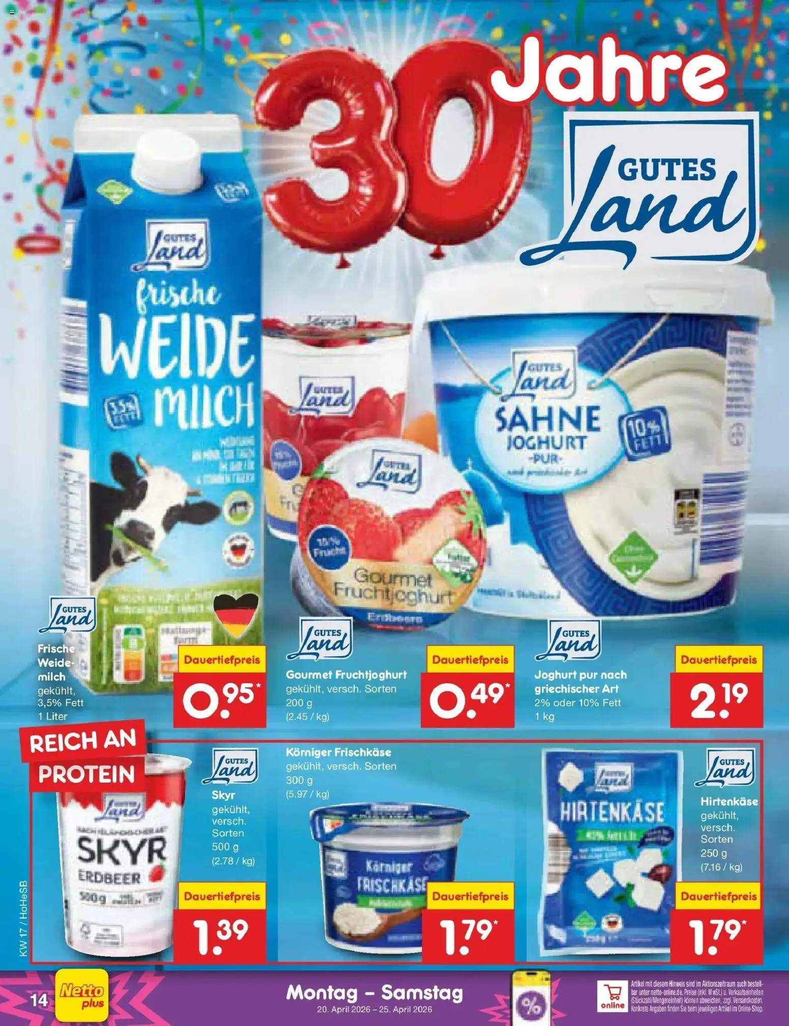 Netto Marken-Discount Prospekt Hannover	 – gültig ab 20.04.2026 | Seite: 16 | Produkte: Milch, Fruchtjoghurt, Sahne, Frischkase