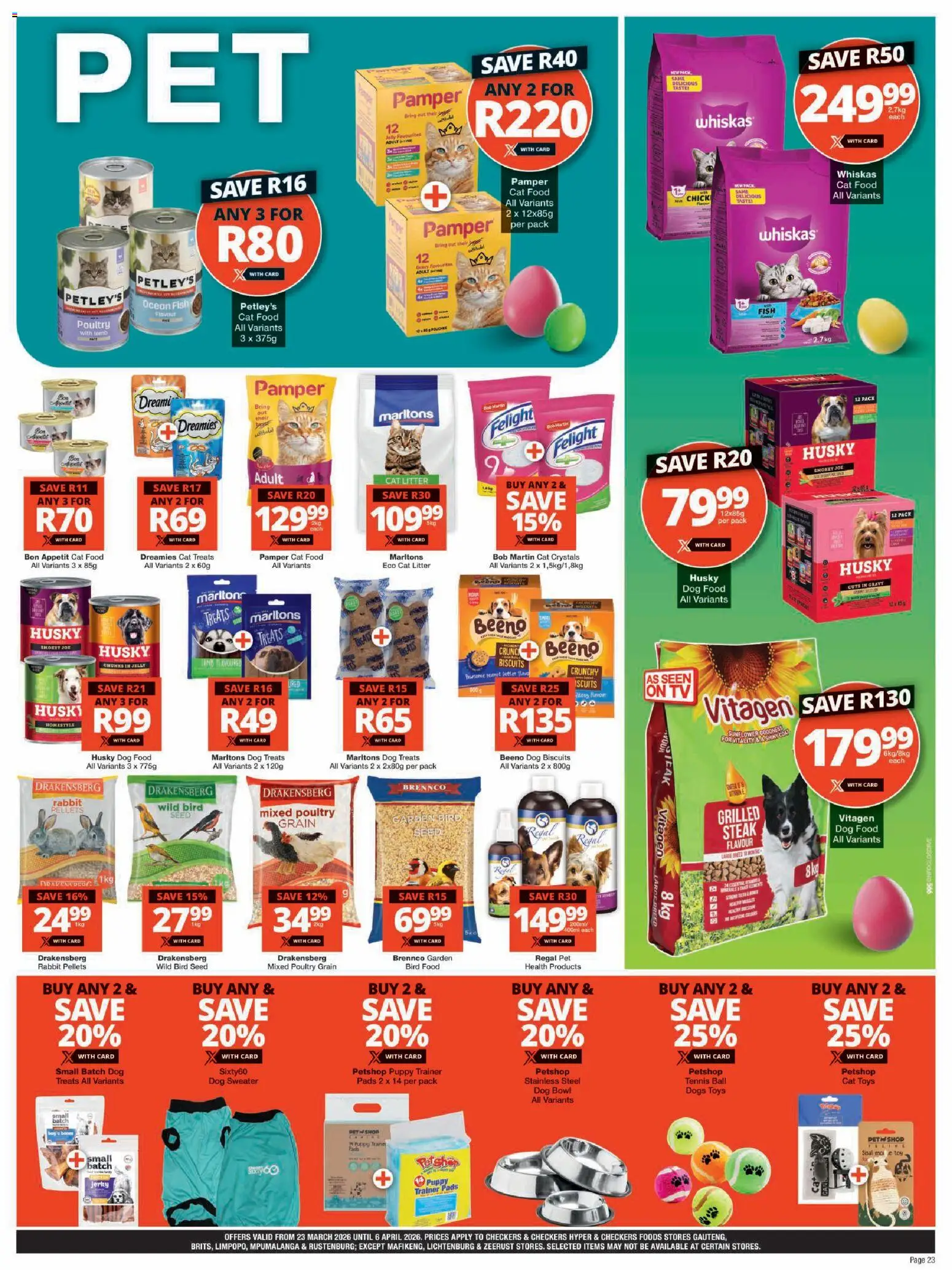 New Checkers catalogue – valid from 23.03.2026 | Page: 23 | Products: Butter, Limpiador íntimo, Gravy, Cat litter