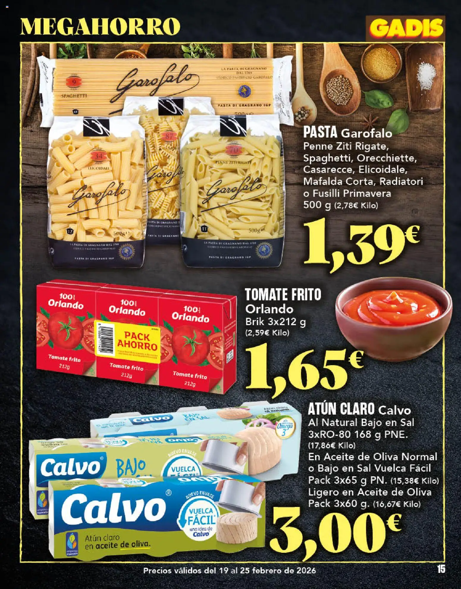 Gadis - folleto │ válido desde el 19.02.2026 | Página: 15 | Productos: Aceite, Pasta, Aceite de oliva, Atún claro