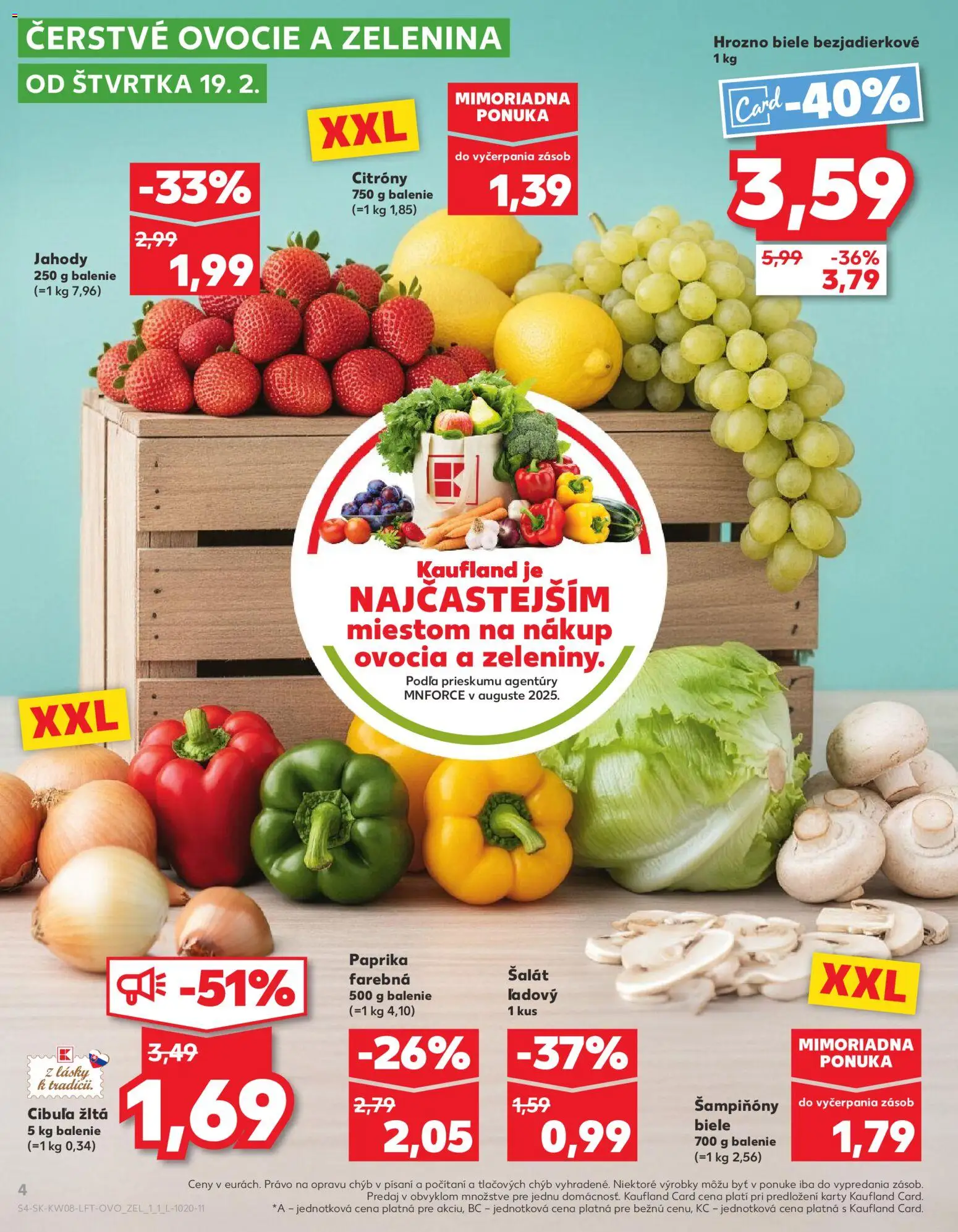 Nové Kaufland akcie – leták je platný od 19.02.2026 | Strana: 4 | Produkty: Citróny, Jahody, Cibuľa, Ovocie