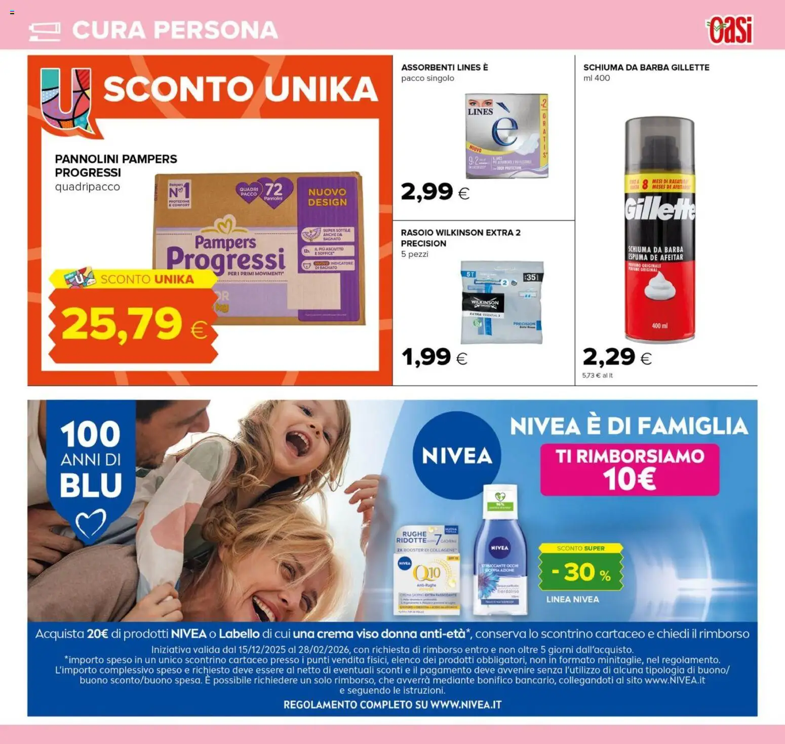 Volantino Oasi del 03.01.2026 | Pagina: 19 | Prodotti: Crema, Pannolini, Rasoio, Pampers