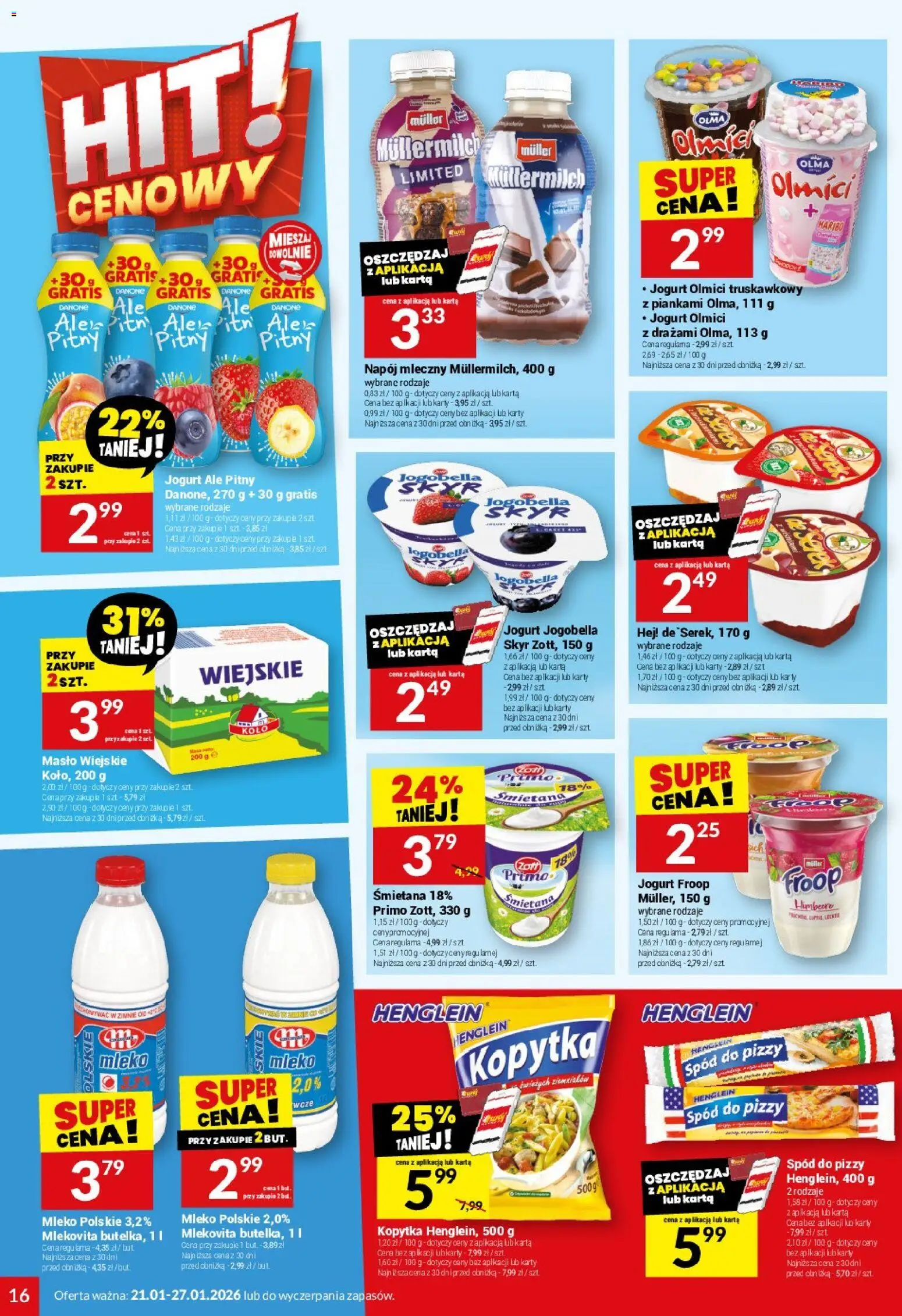 Twój Market Gazetka od 21.01.2026 | Strona: 16 | Produkty: Karta, Spód do pizzy, Mleko, Śmietana