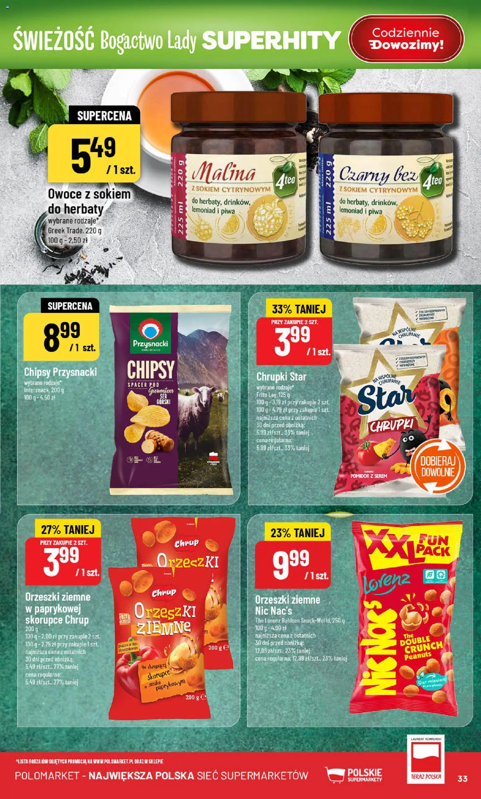 POLOmarket Gazetka od 18.02.2026 | Strona: 33 | Produkty: Chipsy, Chrupki, Orzeszki ziemne, Owoce