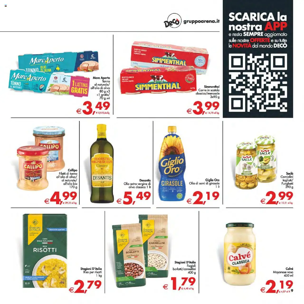 Volantino Decò del 14.10.2025 | Pagina: 9 | Prodotti: Riso, Cannellini, Olio extra vergine, Olio di semi di girasole