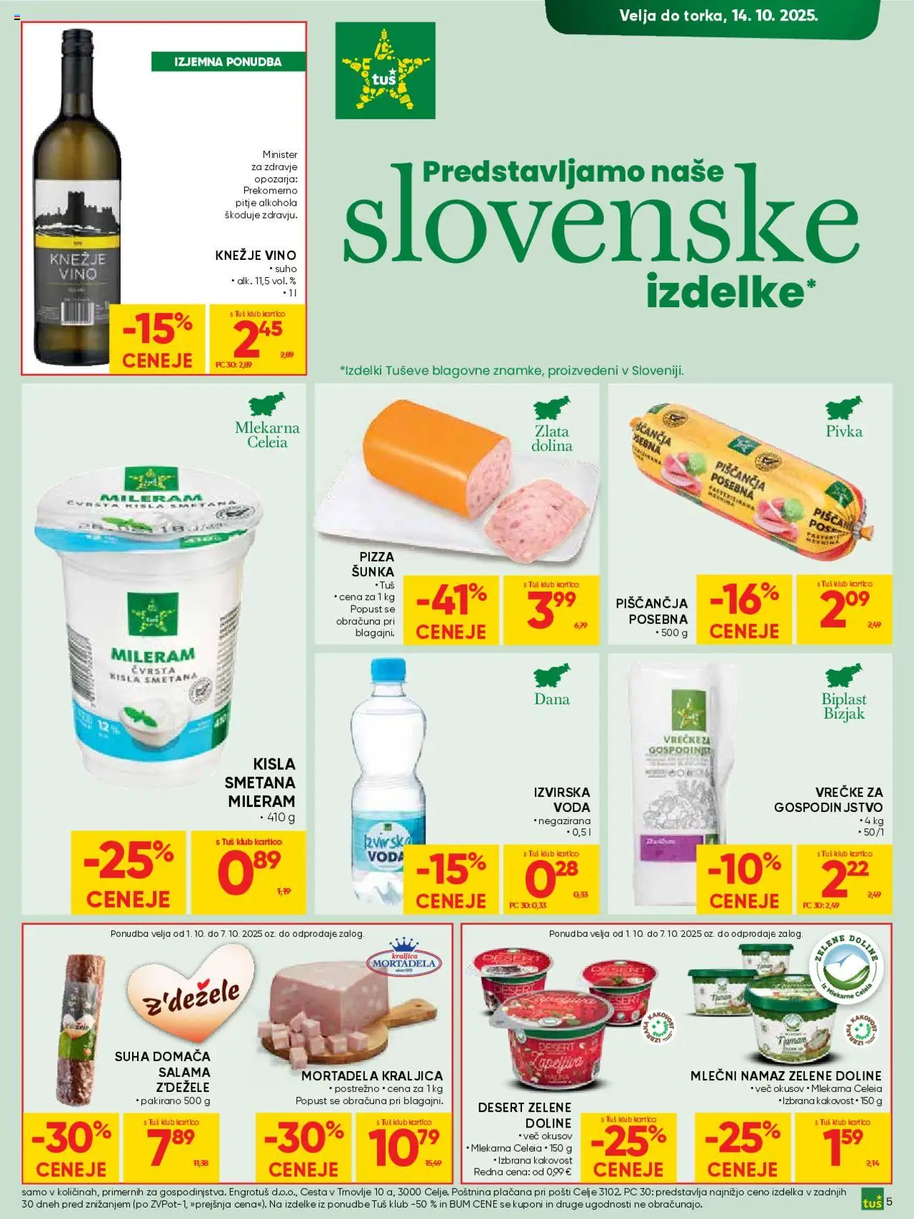 Novi Tuš katalog ponudbe – veljaven od 01.10.2025 | Stran: 5 | Izdelki: Mortadela, Sunka, Vino, Voda