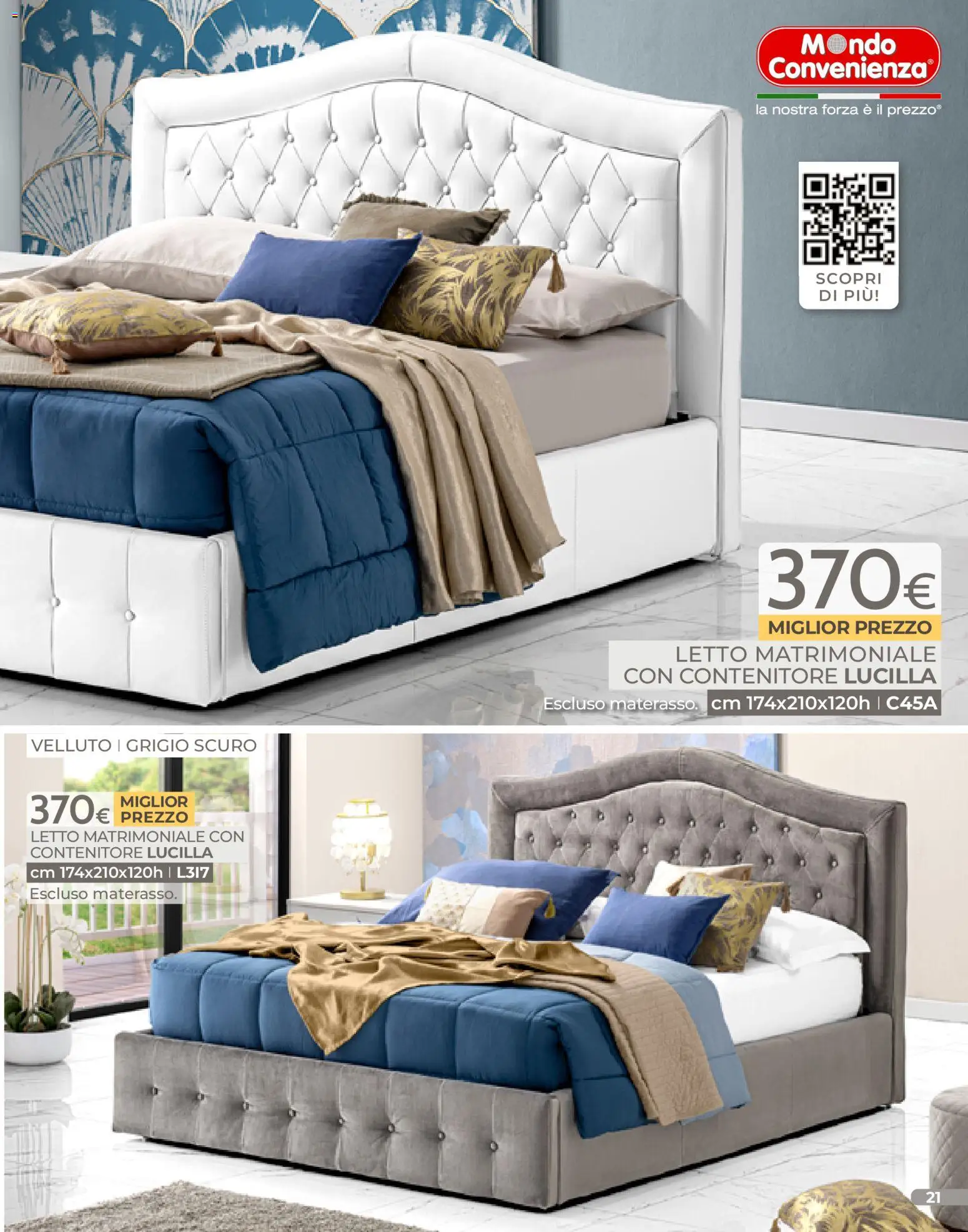 Volantino Mondo Convenienza del 04.01.2026 | Pagina: 21 | Prodotti: Letto matrimoniale, Contenitore, Letto