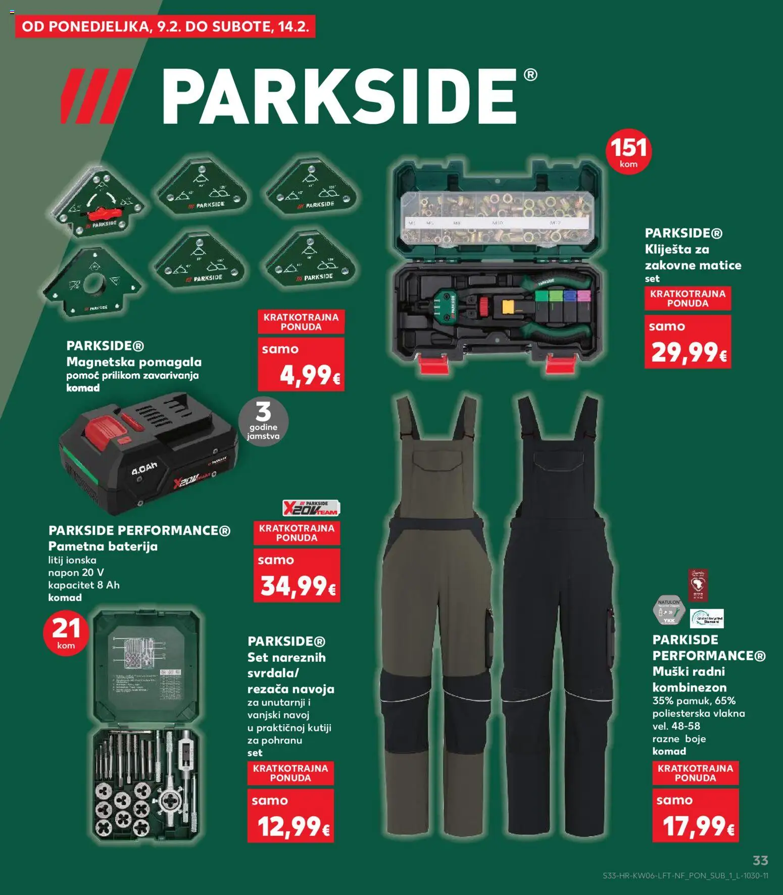 Kaufland katalog | vrijedi od 04.02.2026 | Stranica: 33 | Proizvodi: Baterija, Kombinezon, Kliješta, Parkside