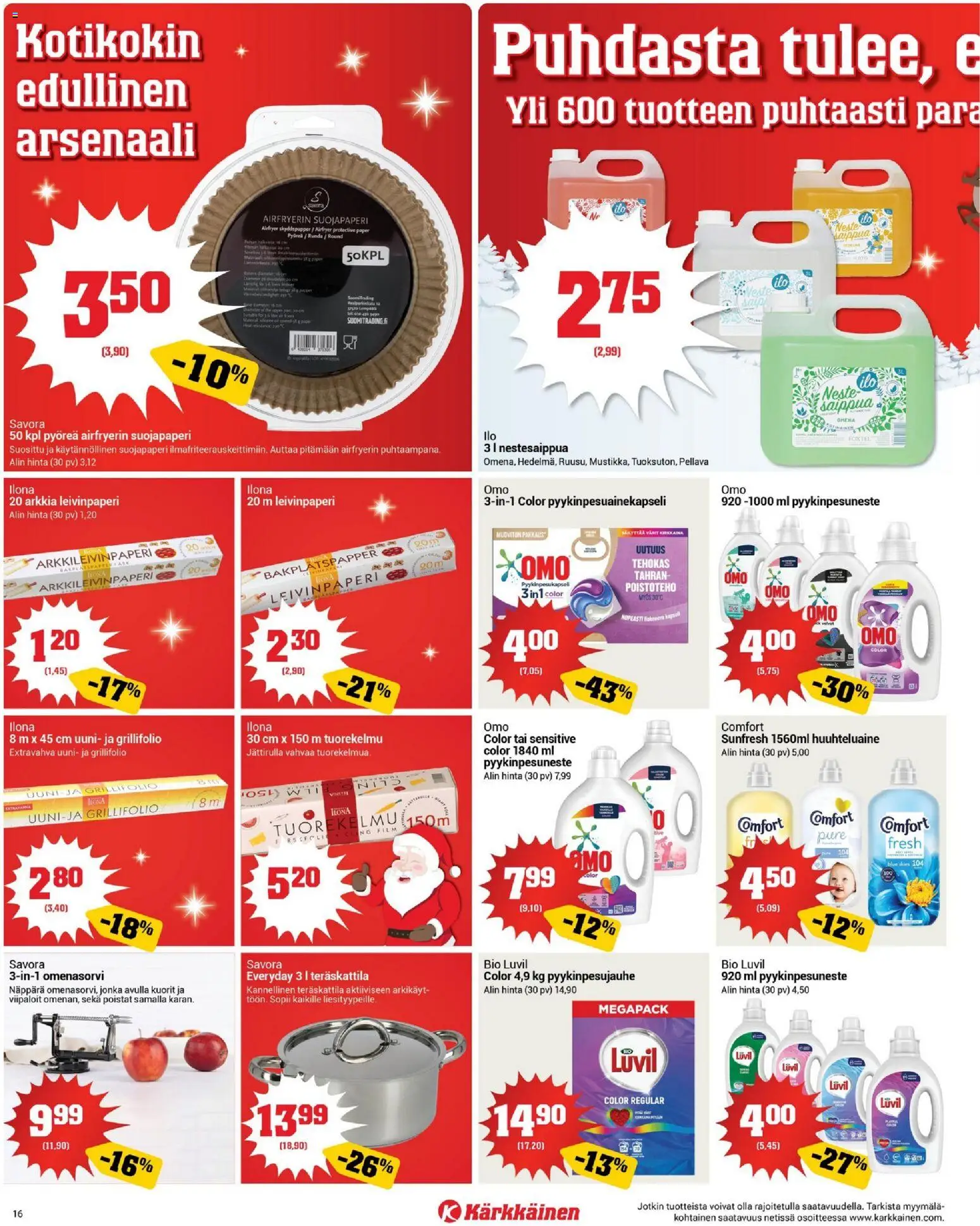 Kärkkäinen tarjoukset – voimassa 10.12.2025 alkaen | Sivu: 16 | Tuotteet: Leivinpaperi, Saippua, Huuhteluaine, Grillifolio