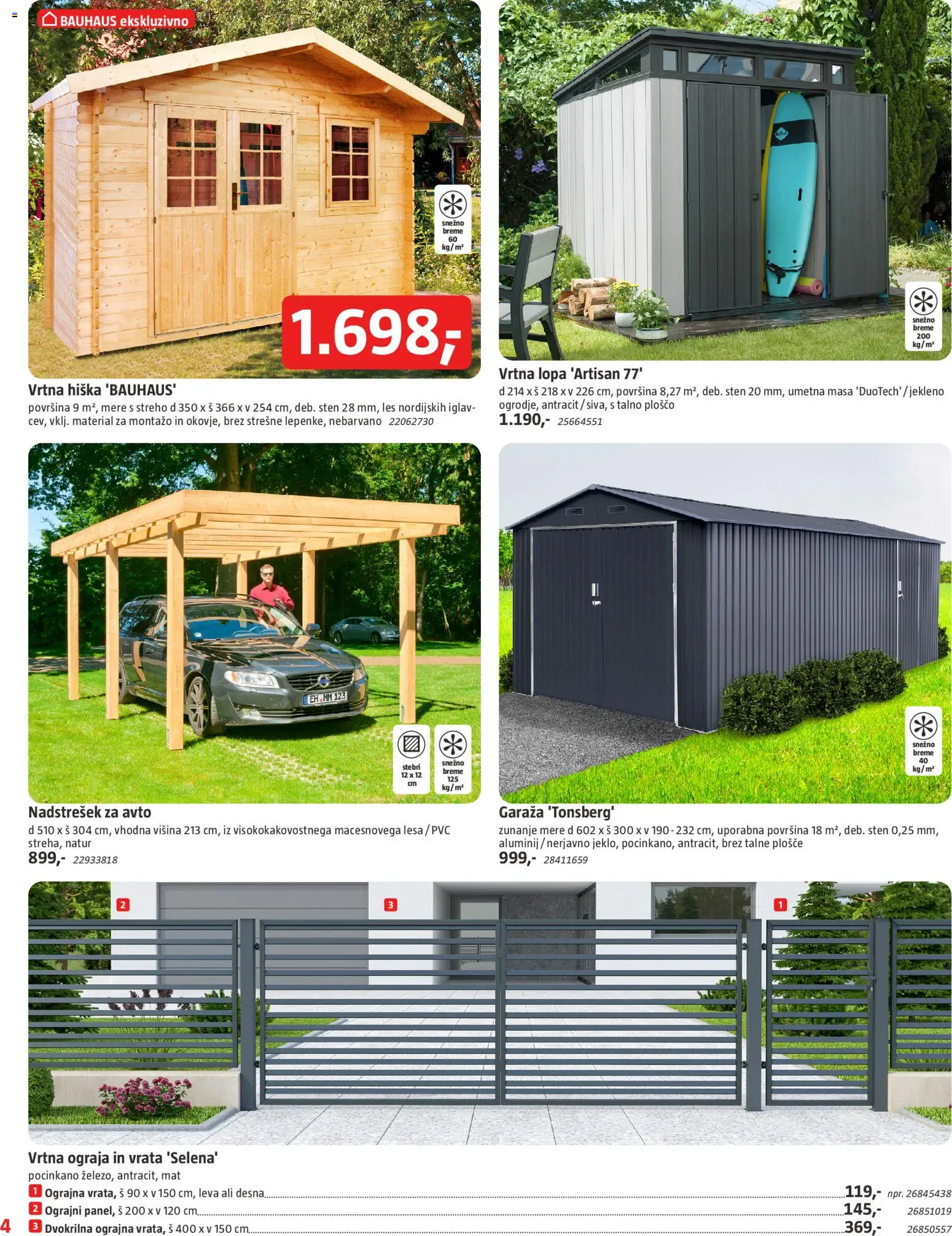 Novi Bauhaus katalog ponudbe – veljaven od 18.03.2026 | Stran: 4 | Izdelki: Ograja, Vrtna hiška, Talne plošče, Vrata