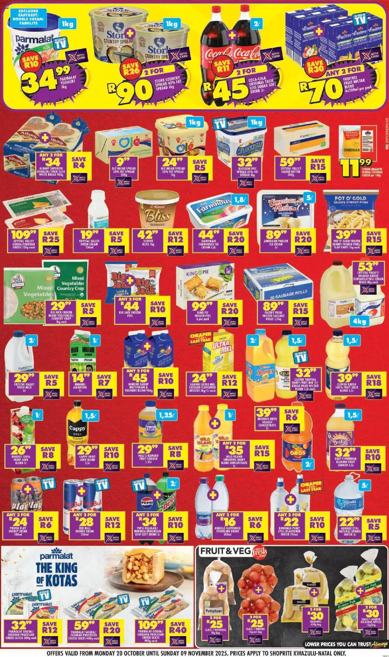New Shoprite catalogue – valid from 20.10.2025 | Page: 3 | Products: Custard, Steak, Butter, Juice