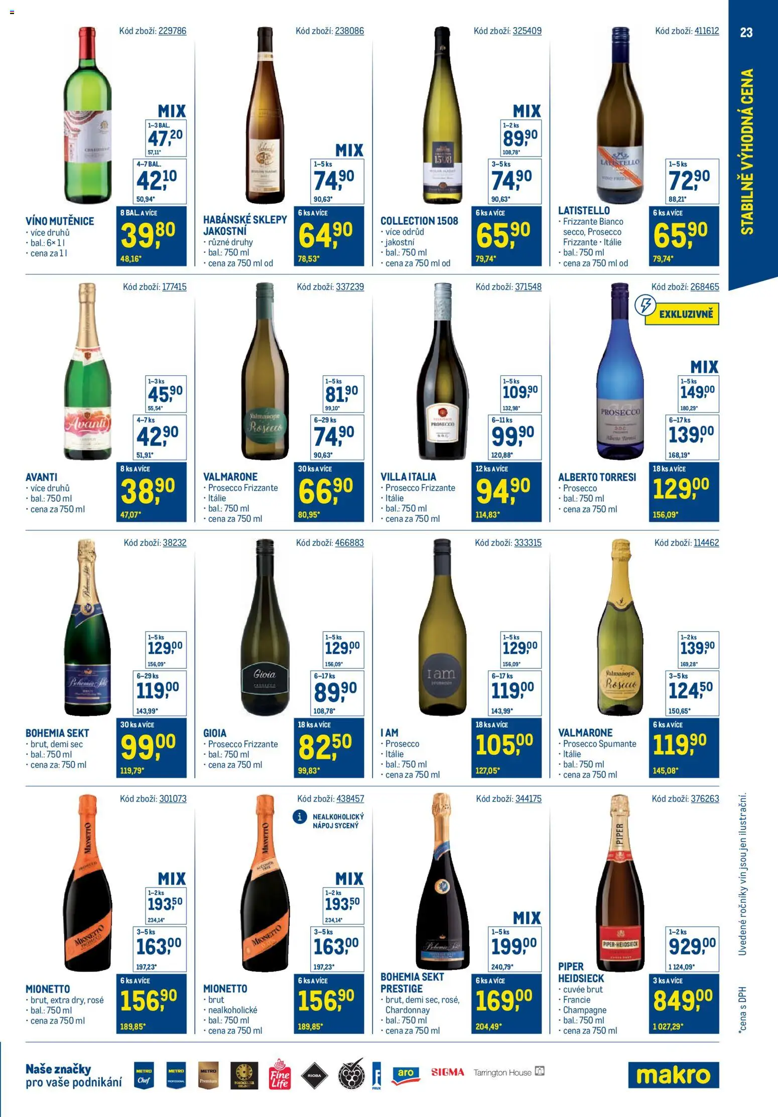 Makro leták - Stabilně výhodná cena od 19.11.2025 | Strana: 23 | Produkty: Prosecco, Mionetto, Avanti, Champagne