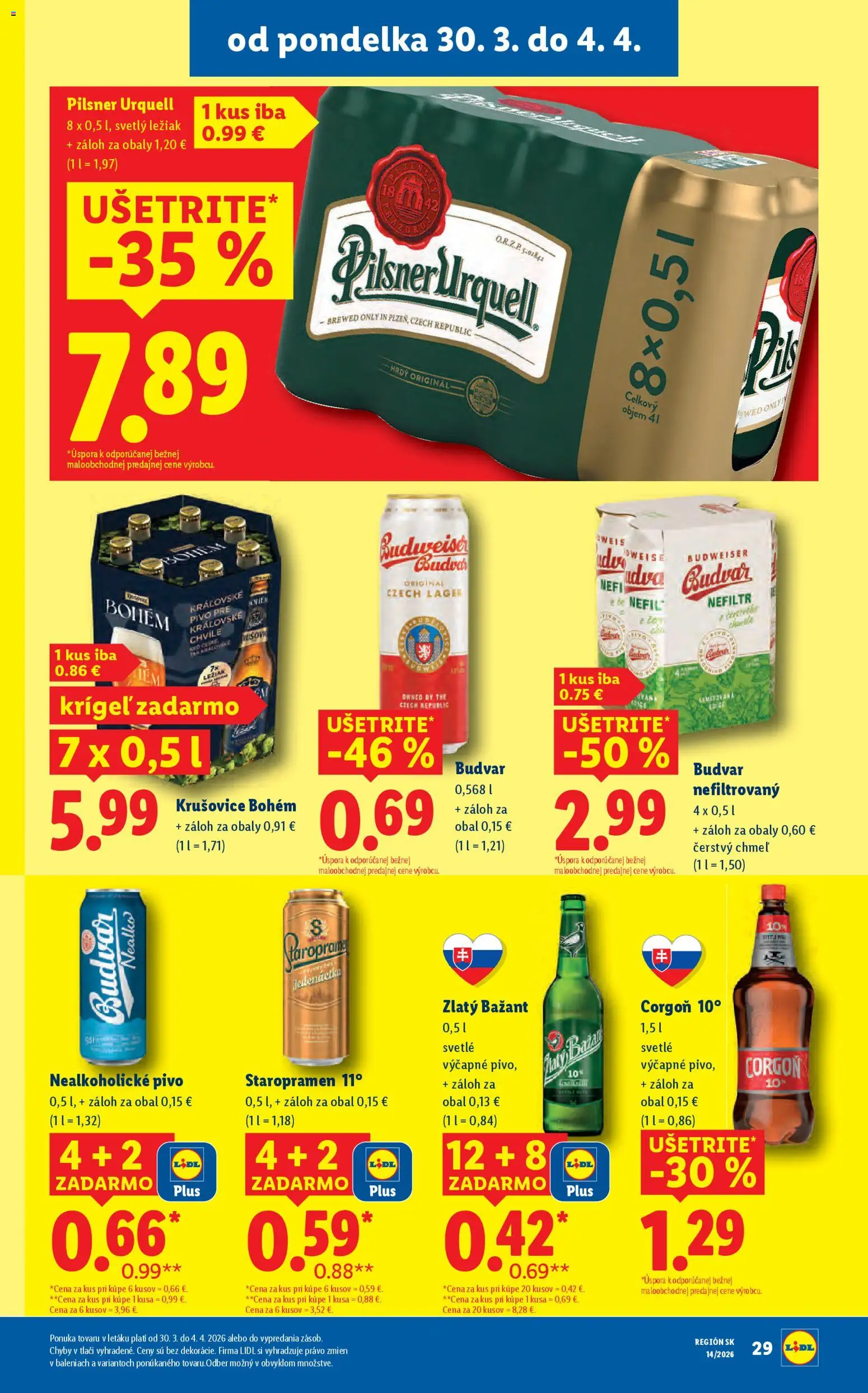 Nové Lidl akcie – leták je platný od 30.03.2026 | Strana: 37 | Produkty: Pivo, Zlatý Bažant, Staropramen, Corgoň