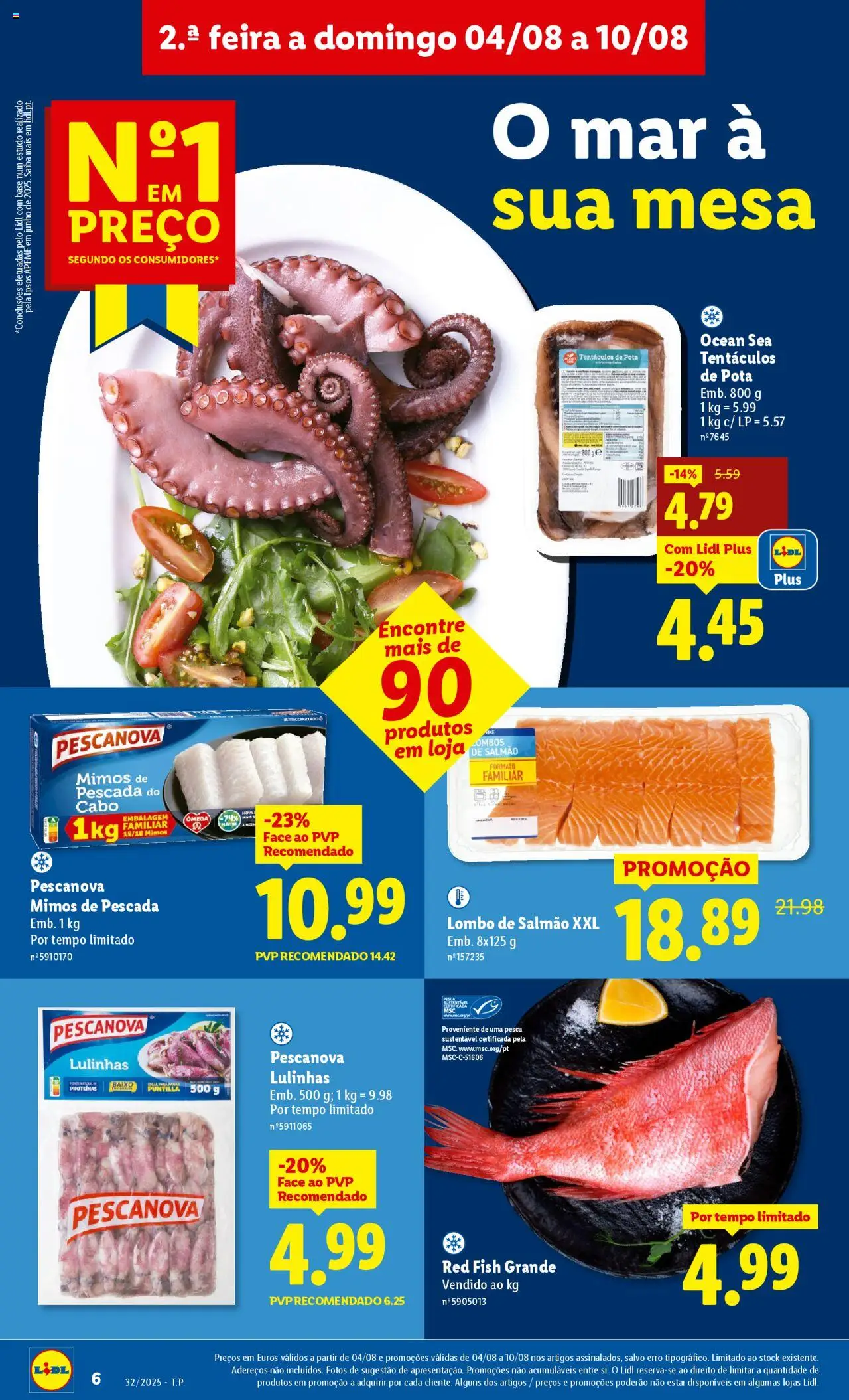 Lidl folheto │ válido de 04.08.2025 | Página: 6 | Produtos: Pescada, Mesa, Lombo, Proteina