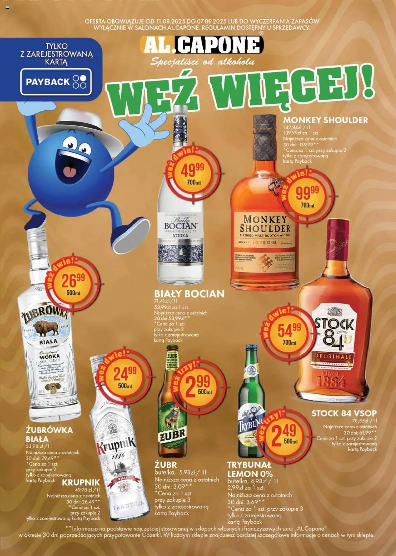Al.Capone Gazetka od 11.08.2025 | Strona: 3 | Produkty: Karta, Żubrówka, Vodka, Wódka
