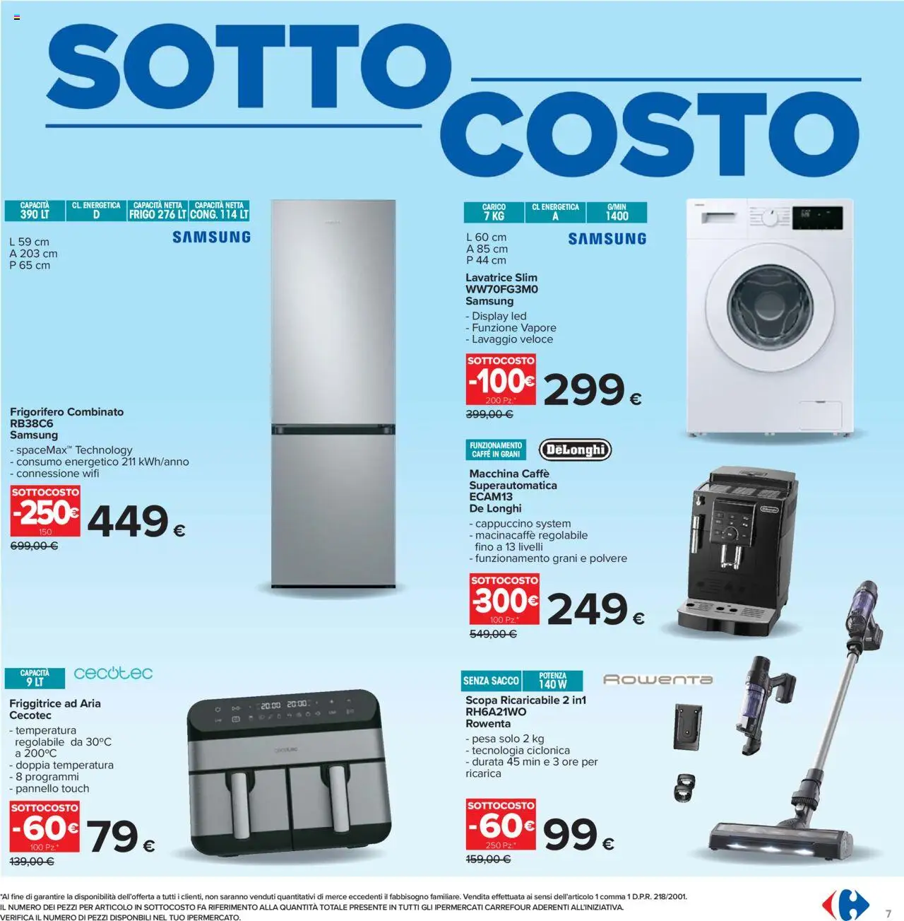 Volantino Carrefour del 05.09.2025 | Pagina: 7 | Prodotti: Friggitrice ad aria, Frigorifero, Caffè in grani, Samsung