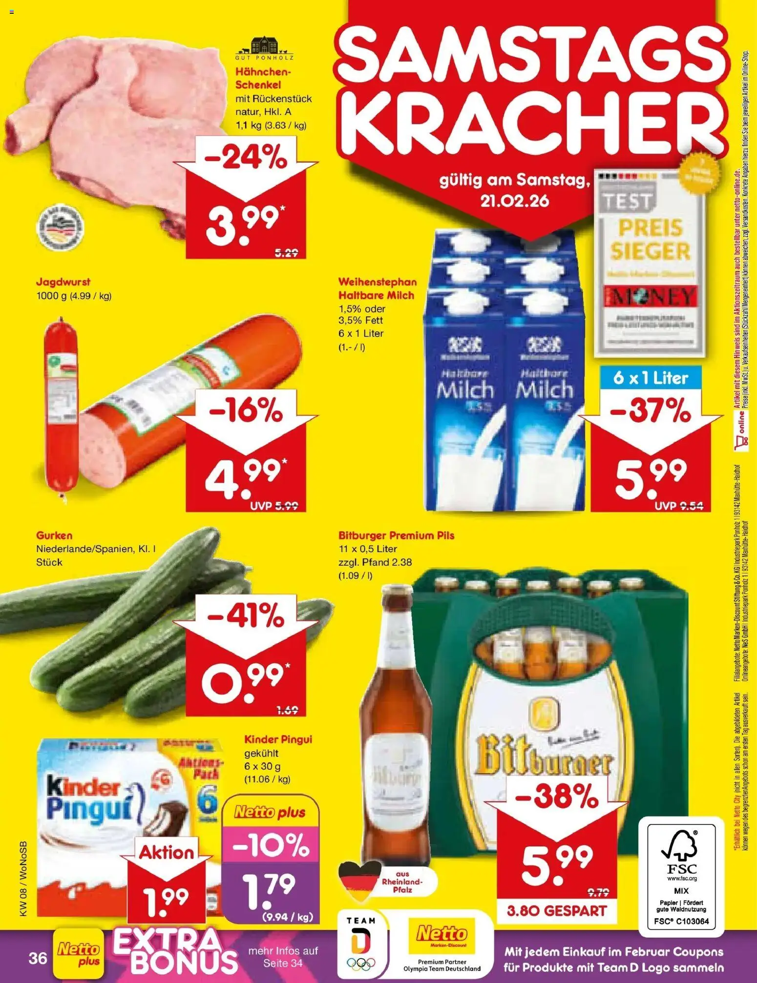 Netto Marken-Discount prospekt Lahnau	 – gültig ab 16.02.2026 | Seite: 50 | Produkte: Milch, Haltbare milch, Pils, Gurken
