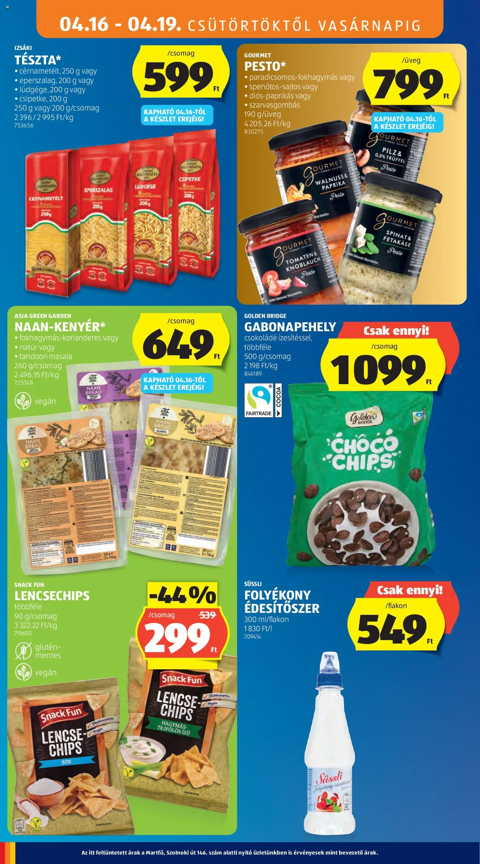 Aldi akciós ujság - amely érvényes a következő dátumtól: 16.04.2026 | Oldal: 14 | Termékek: Gabonapehely, Édesítőszer, Csokoládé, Cérnametélt