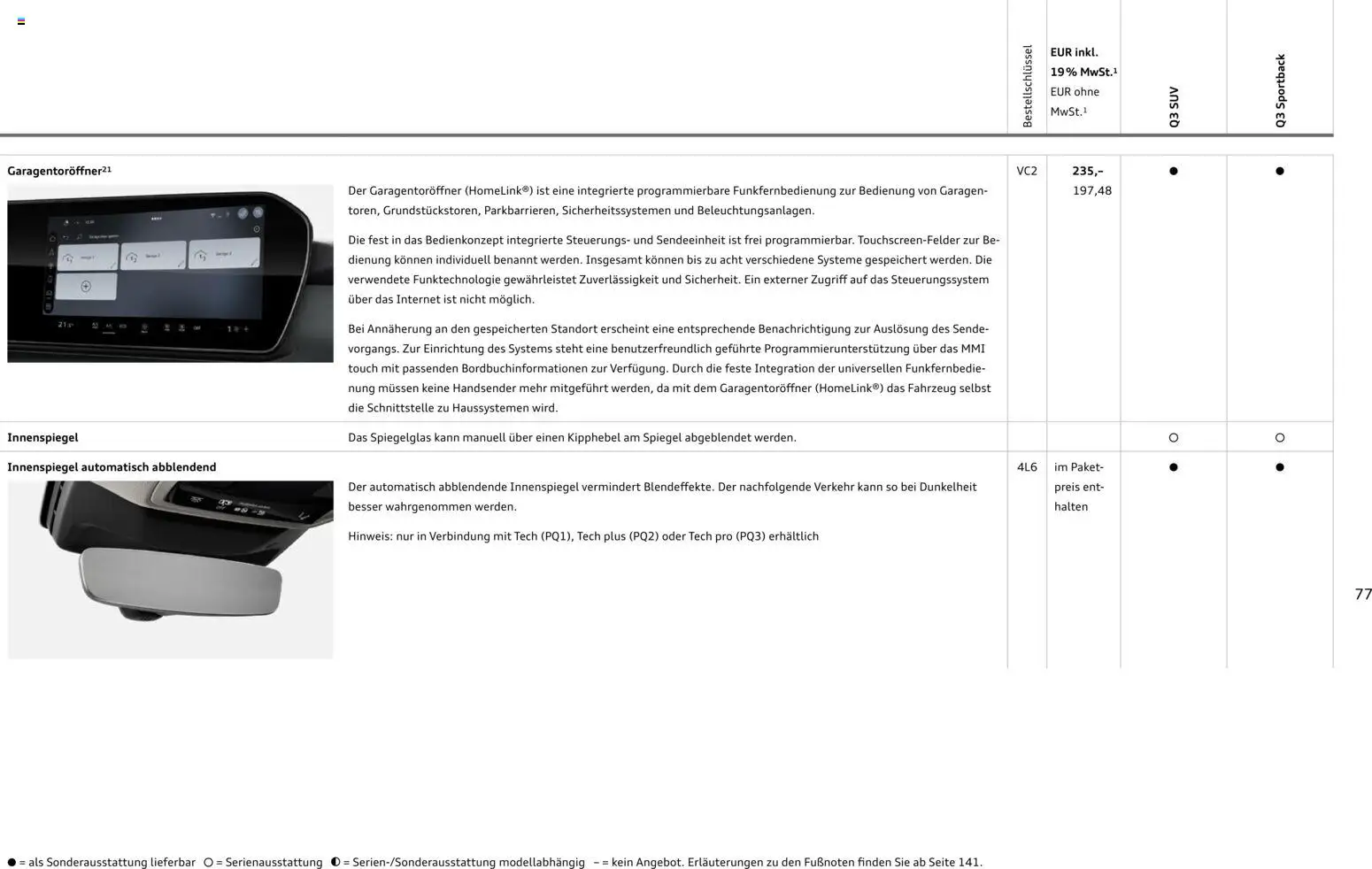 Audi Q3 – gültig ab 29.01.2026 | Seite: 77 | Produkte: Spiegel