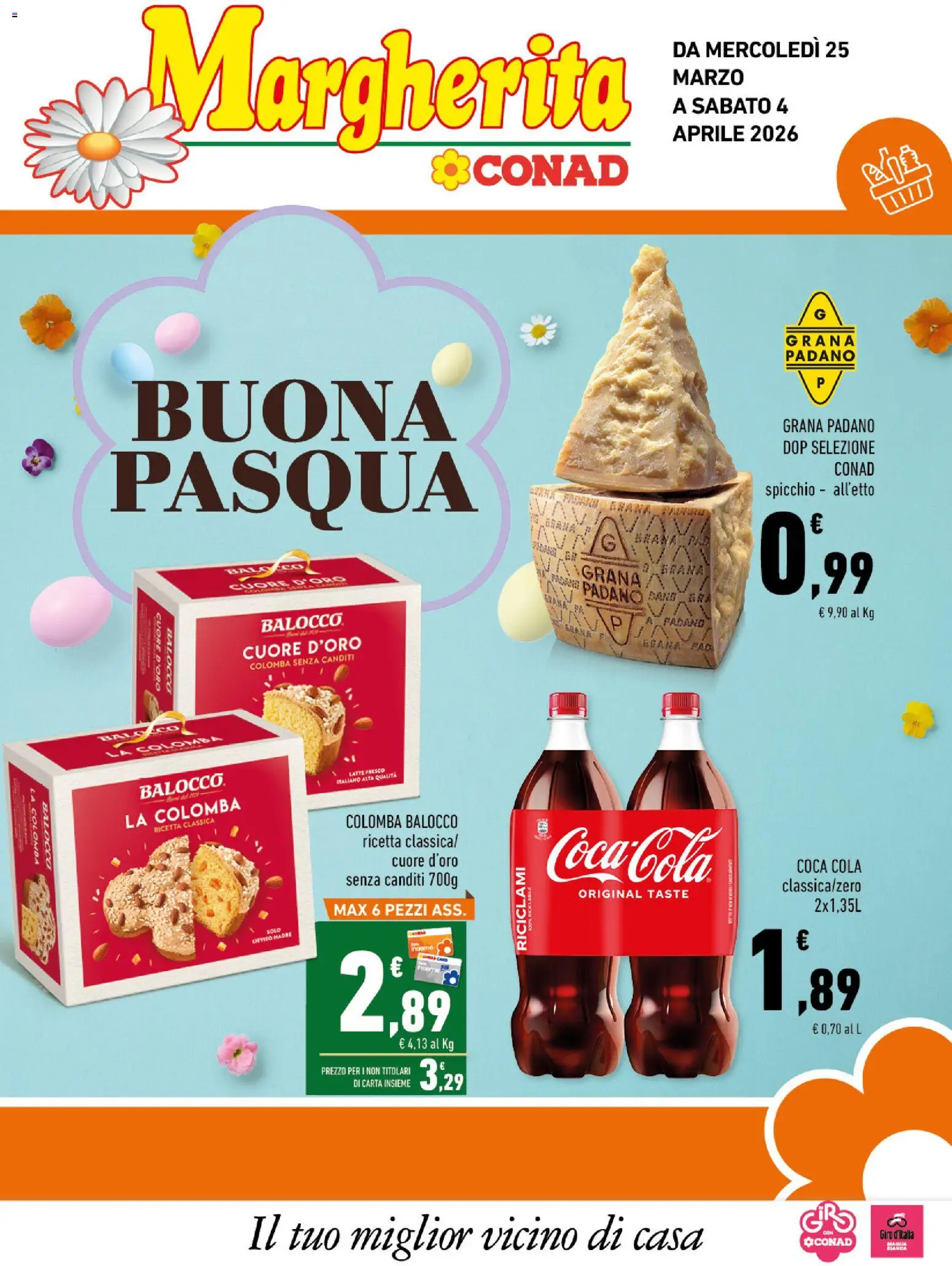 Volantino Conad del 25.03.2026 | Pagina: 1 | Prodotti: Sale, Latte, Grana Padano, Coca Cola