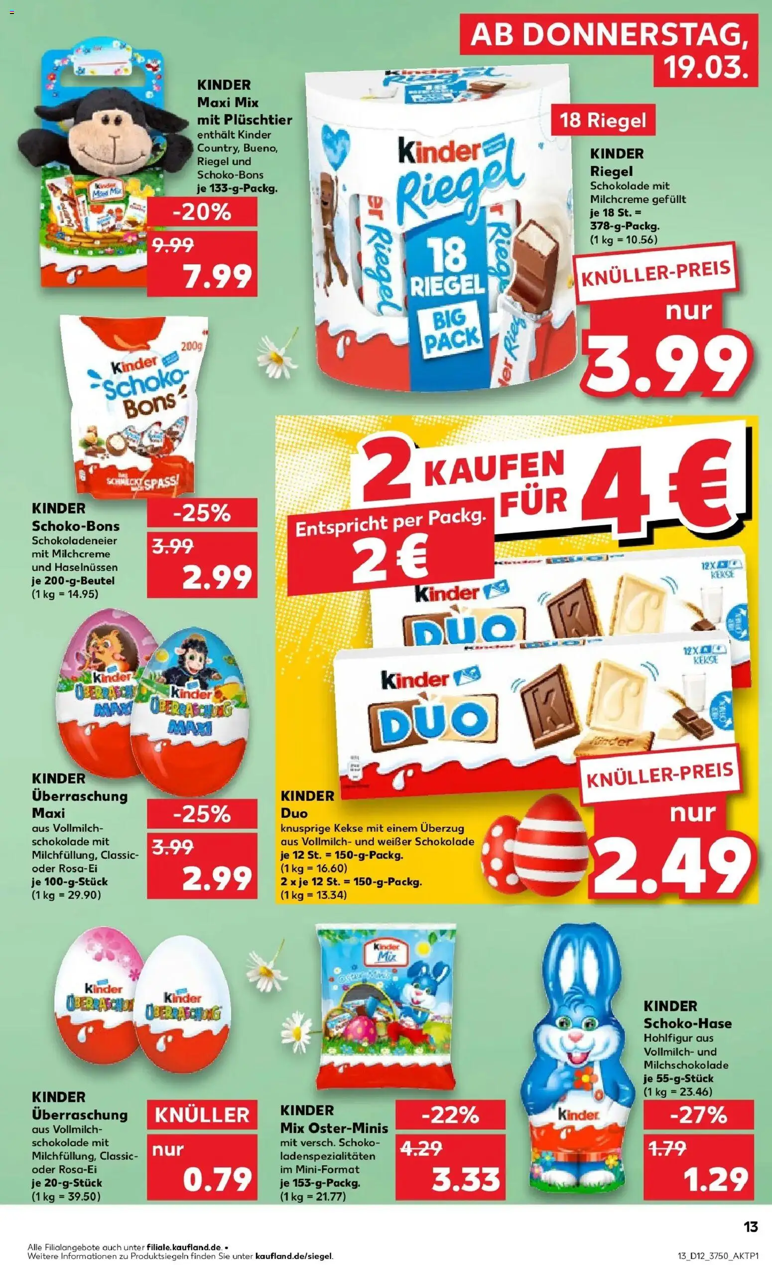 Kaufland Prospekt Demmin	 – gültig ab 19.03.2026 | Seite: 13 | Produkte: Schokolade, Kinder riegel, Kekse