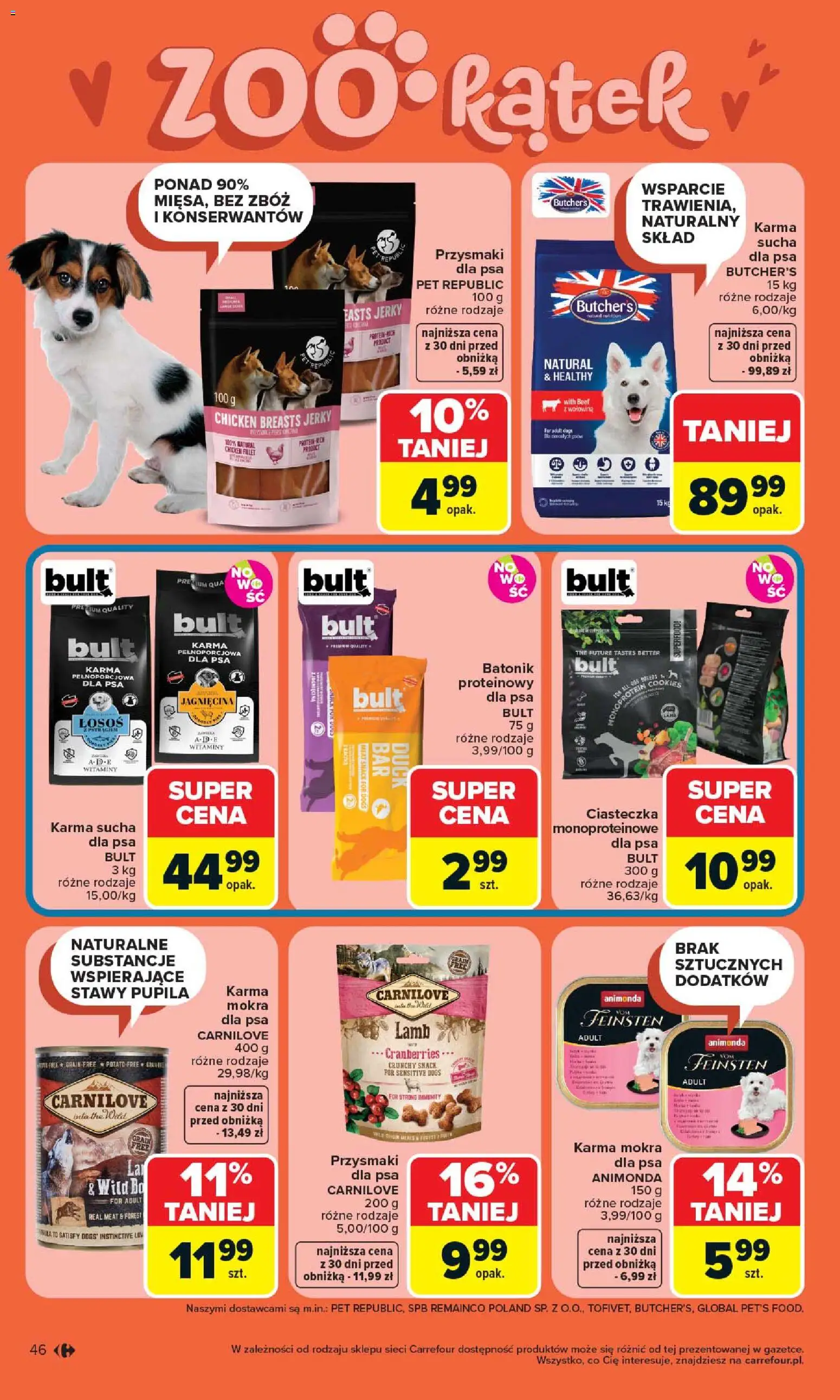 Carrefour gazetka od 07.04.2026 | Strona: 48 | Produkty: Łosoś, Przysmaki dla psa, Wołowina, Ciasteczka