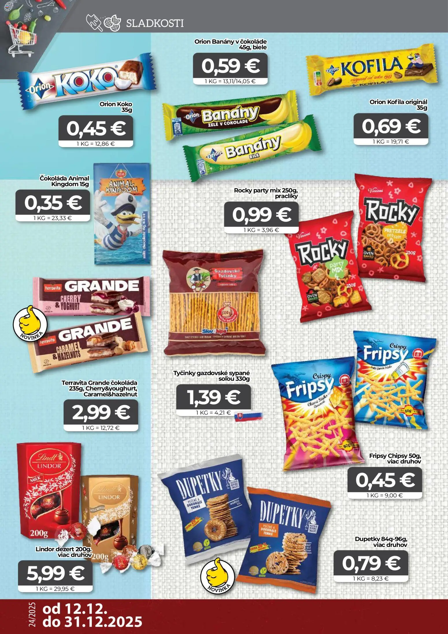 Nové CBA Komfos akcie – leták je platný od 12.12.2025 | Strana: 10 | Produkty: Banány v čokoláde, Banány, Lindt, Čokoláda