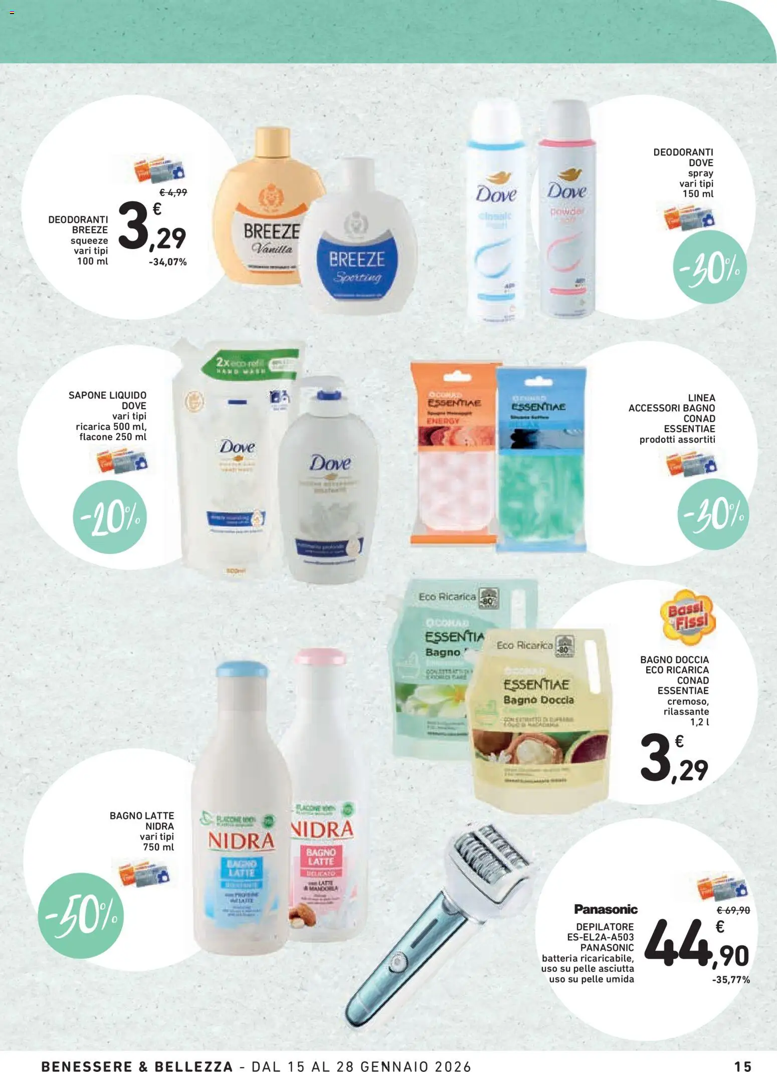 Volantino Conad del 15.01.2026 | Pagina: 15 | Prodotti: Sapone, Latte, Batteria, Bagno