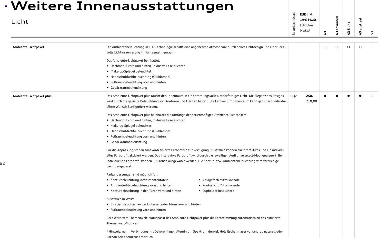 Audi A3 – gültig ab 28.10.2025 | Seite: 92