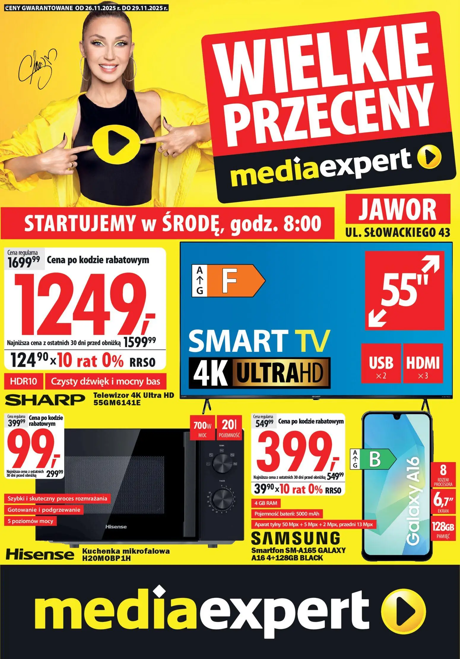 Mediaexpert Gazetka - Wielkie przeceny Jawor od 26.11.2025 | Strona: 1 | Produkty: Smartfon, Telewizor, Kuchenka mikrofalowa, Kuchenka