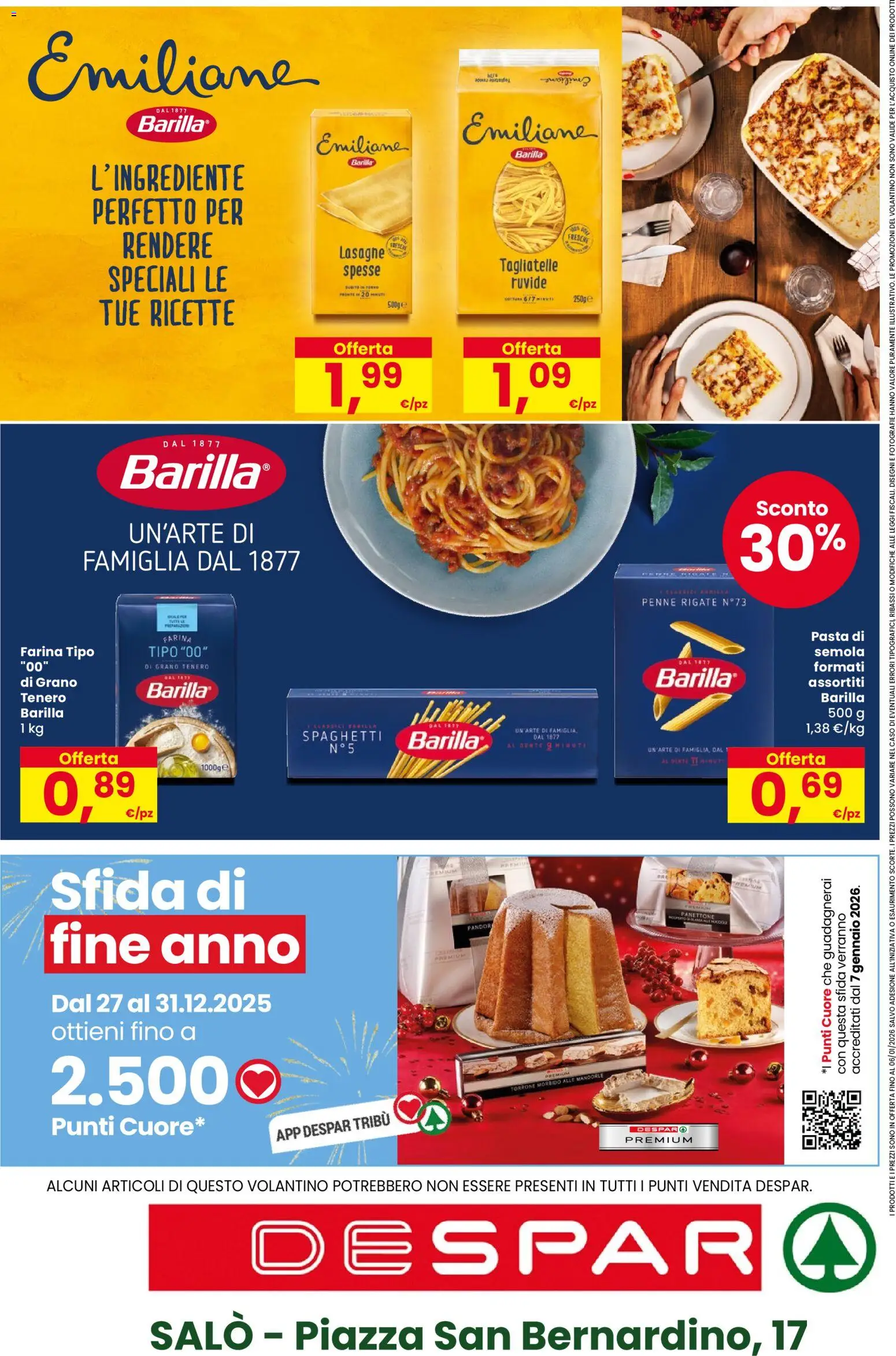 Volantino Despar del 16.12.2025 | Pagina: 20 | Prodotti: Tagliatelle, Farina, Mandorle, Penne