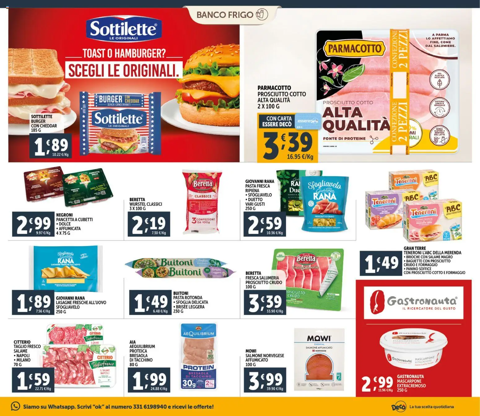Volantino Decò del 20.01.2026 | Pagina: 11 | Prodotti: Prosciutto Cotto, Pasta, Wurstel, Hamburger