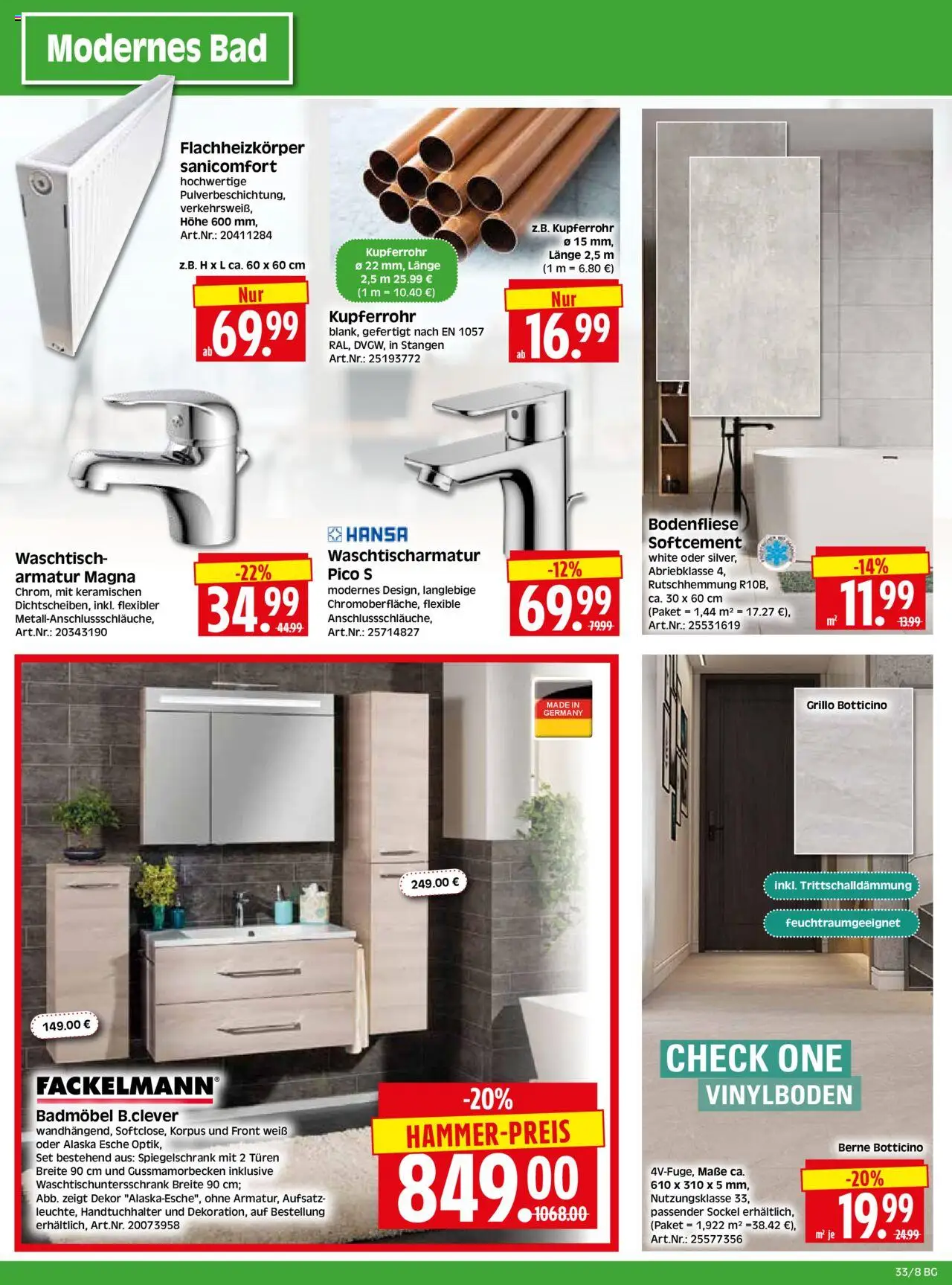 HERKULES - Bau & Garten - gültig ab dem 11.08.2025 | Seite: 8 | Produkte: Bad, Armatur, Waschtisch, Spiegelschrank