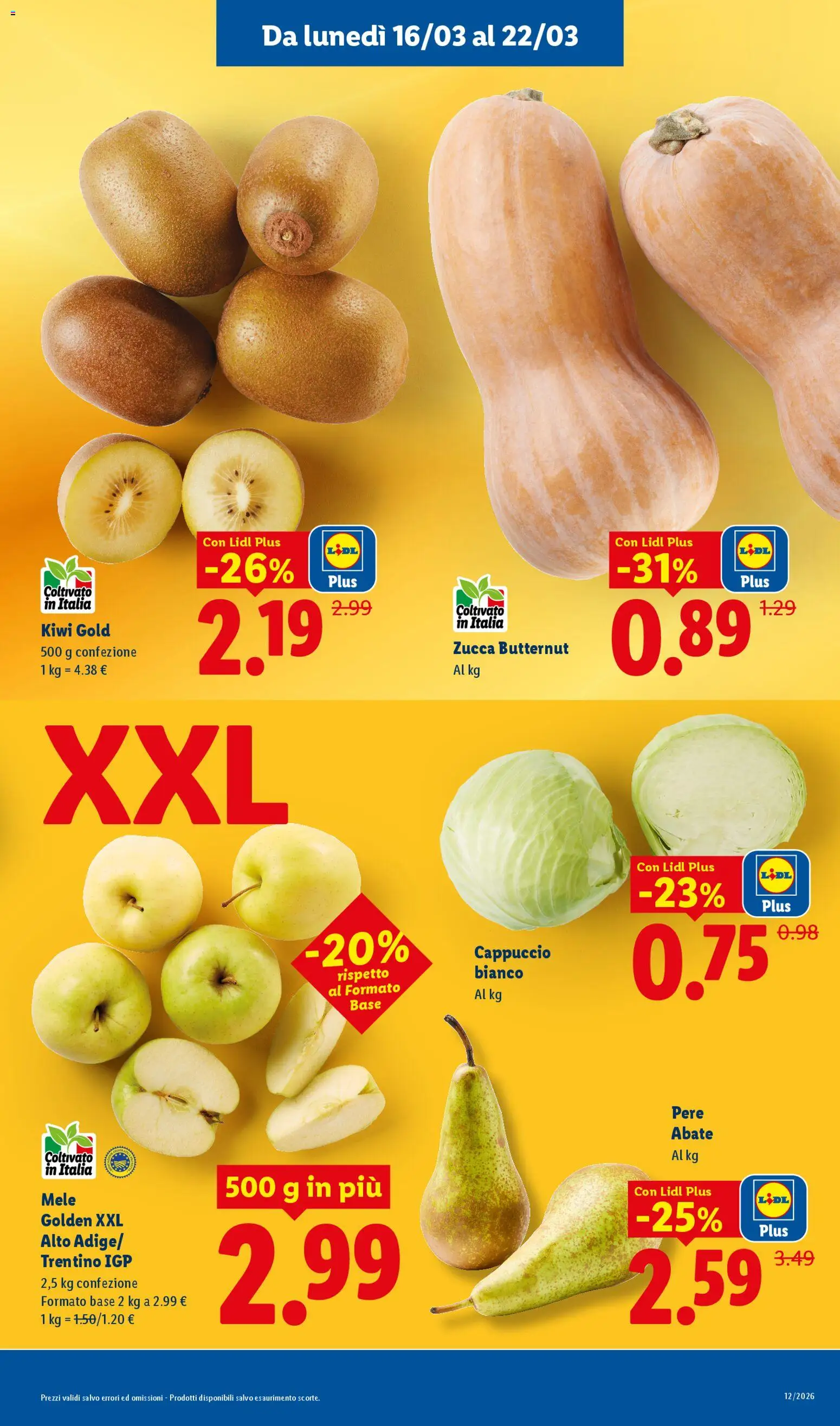 Volantino Lidl del 16.03.2026 | Pagina: 7 | Prodotti: Mele, Kiwi, Zucca, Cappuccio