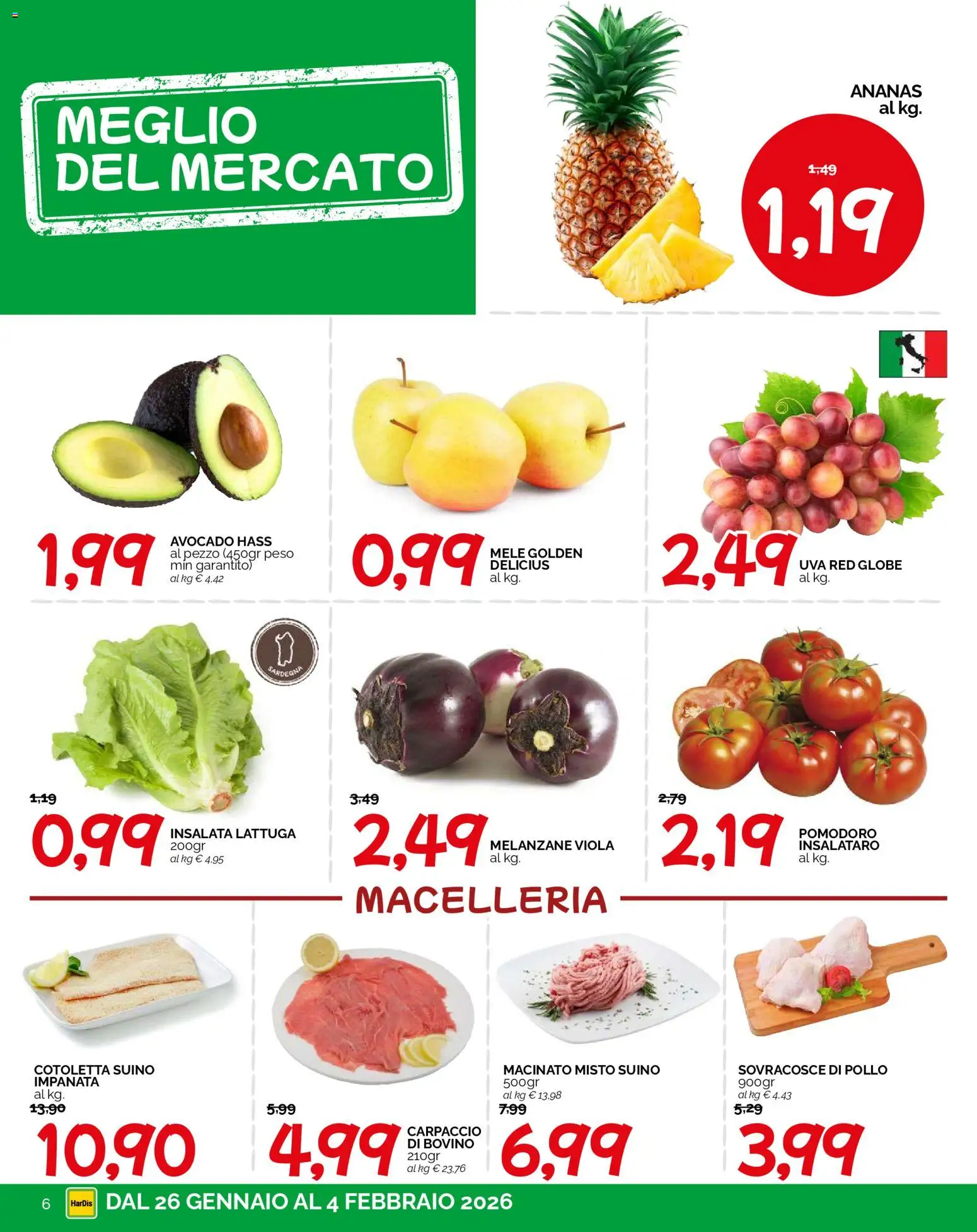 Volantino HarDis del 26.01.2026 | Pagina: 6 | Prodotti: Pomodoro, Melanzane, Lattuga, Macinato