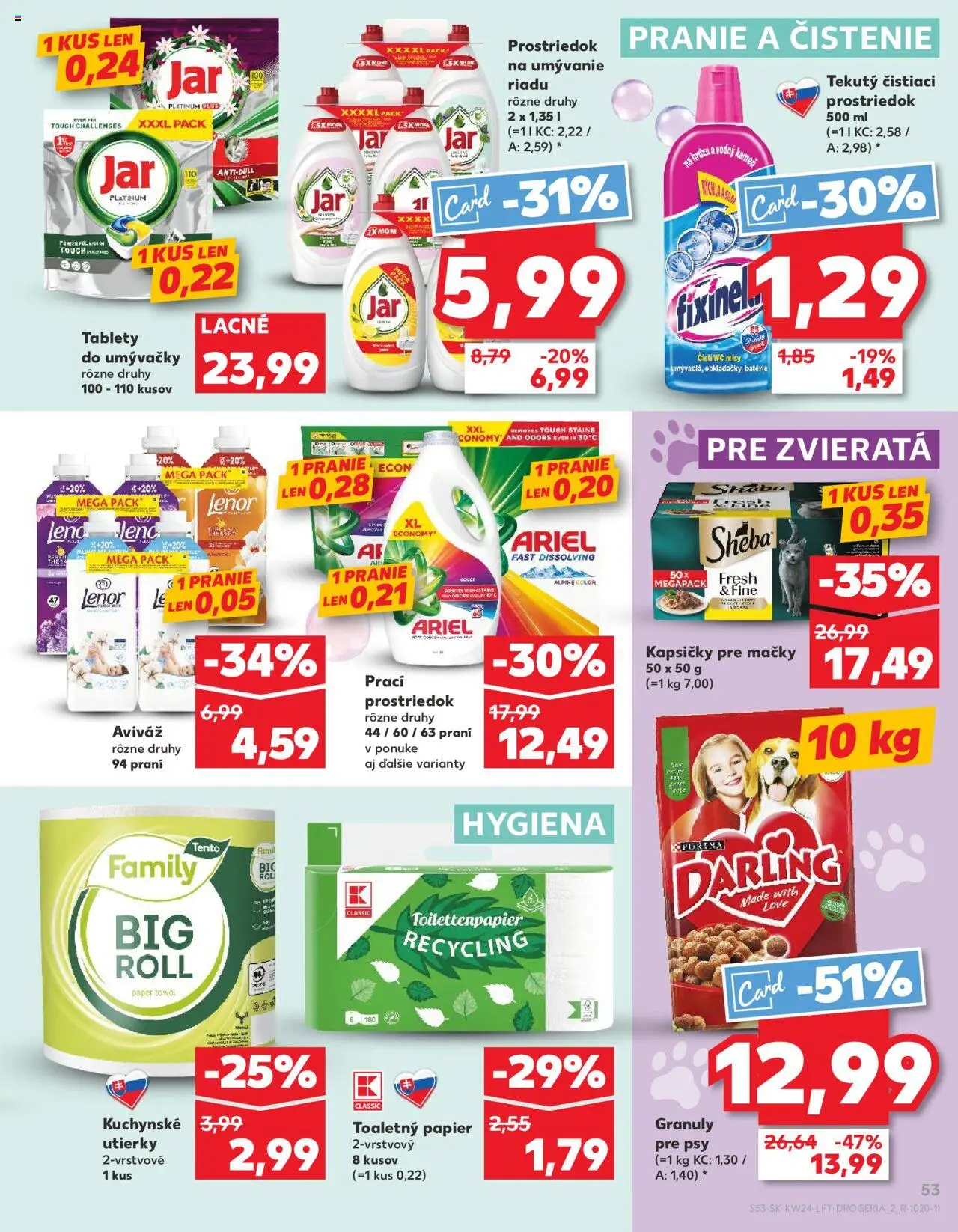 Nové Kaufland akcie – leták je platný od 12.06.2025 | Strana: 53 | Produkty: Aviváž, Čistiaci prostriedok, Ariel, Lenor
