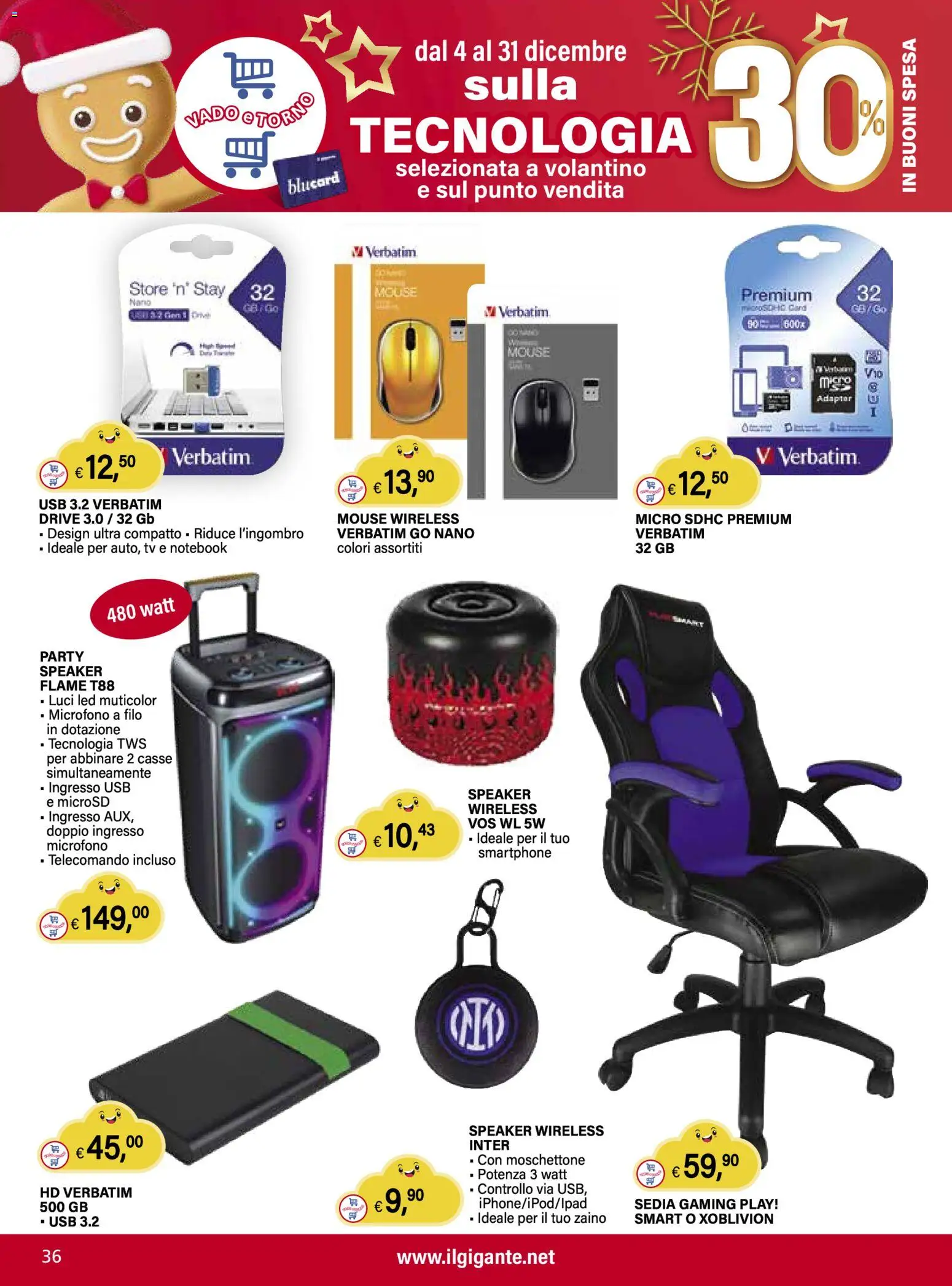 Volantino Il Gigante del 04.12.2025 | Pagina: 36 | Prodotti: Notebook, Microfono, USB, Sedia