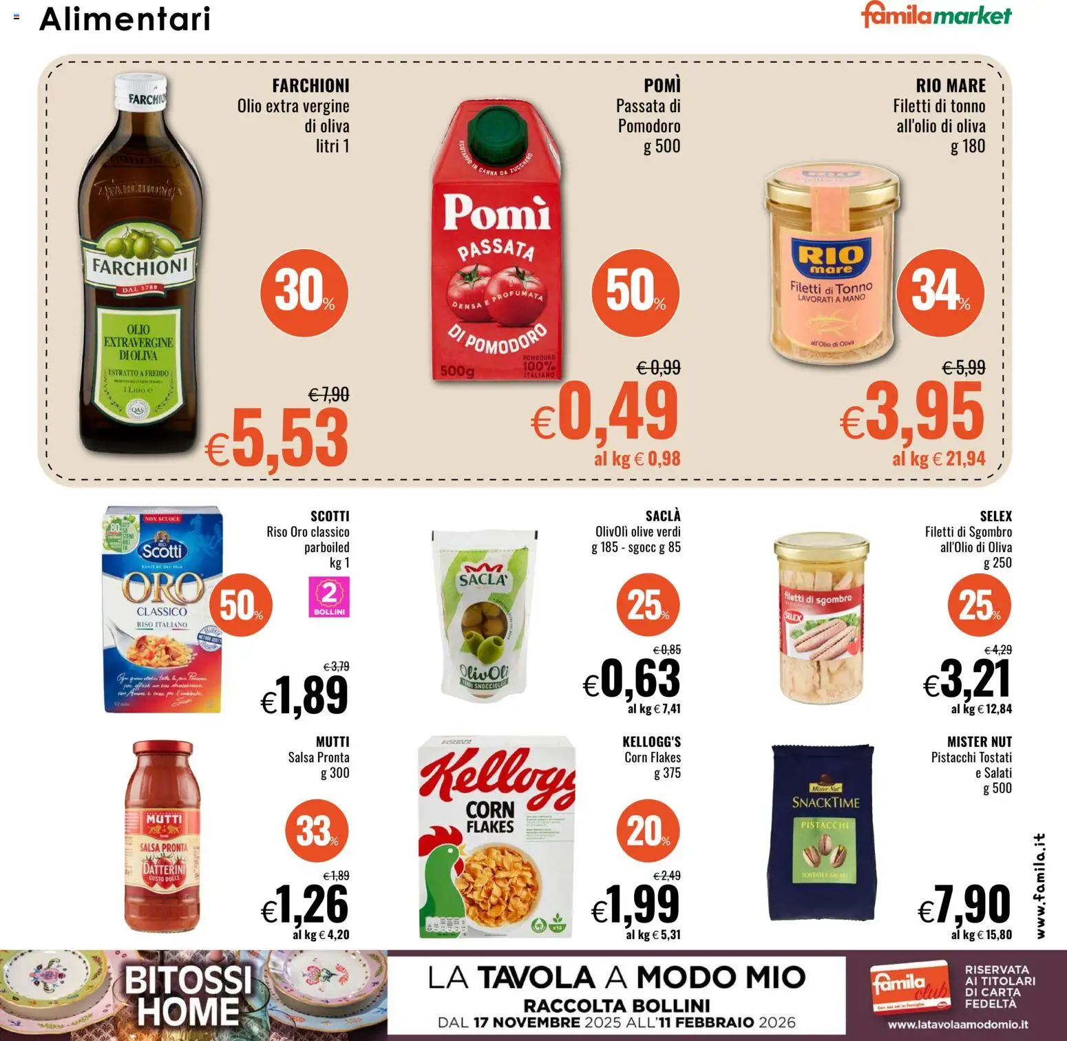 Volantino Famila del 22.01.2026 | Pagina: 11 | Prodotti: Riso, Salsa, Olio, Sgombro