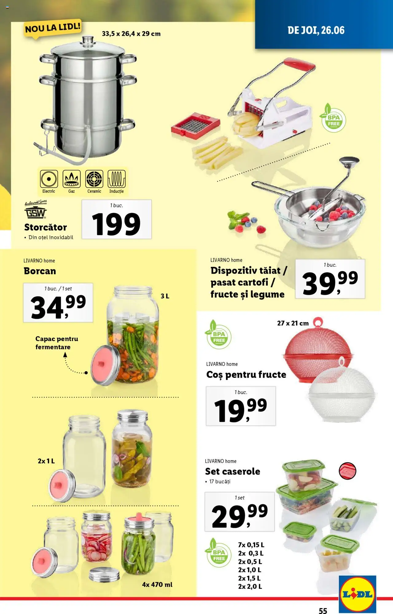 Catalog Lidl – valabil de la 23.06.2025 | Pagină: 55 | Produse: Storcător, Borcan, Cartofi, Legume