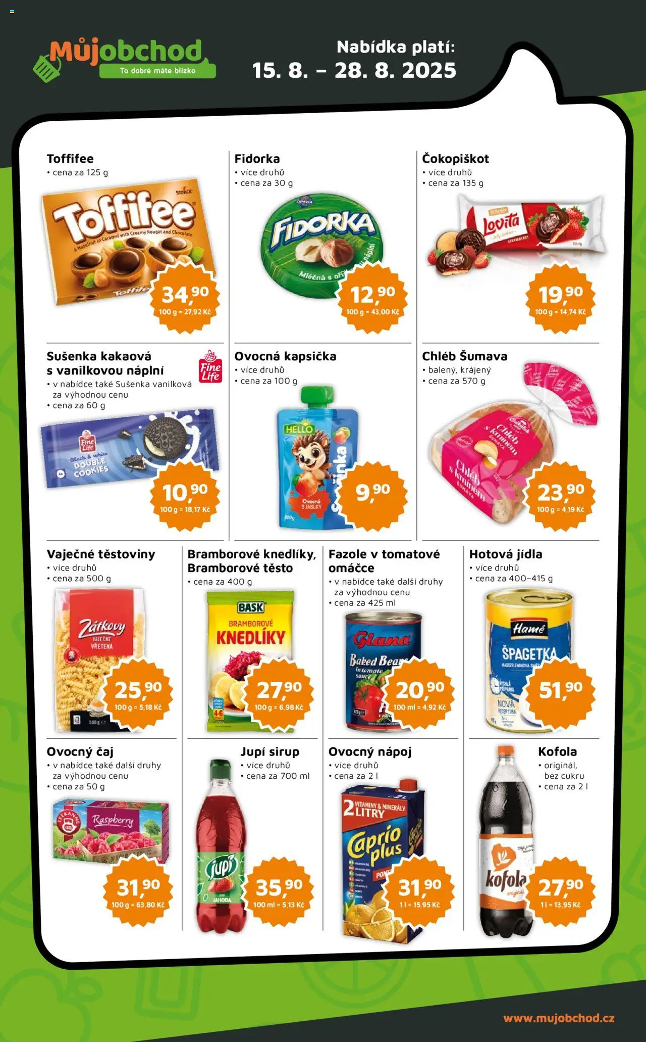 Můj obchod leták - Brand od 15.08.2025 | Strana: 3 | Produkty: Chléb, Těstoviny, Ovocná kapsička, Kofola