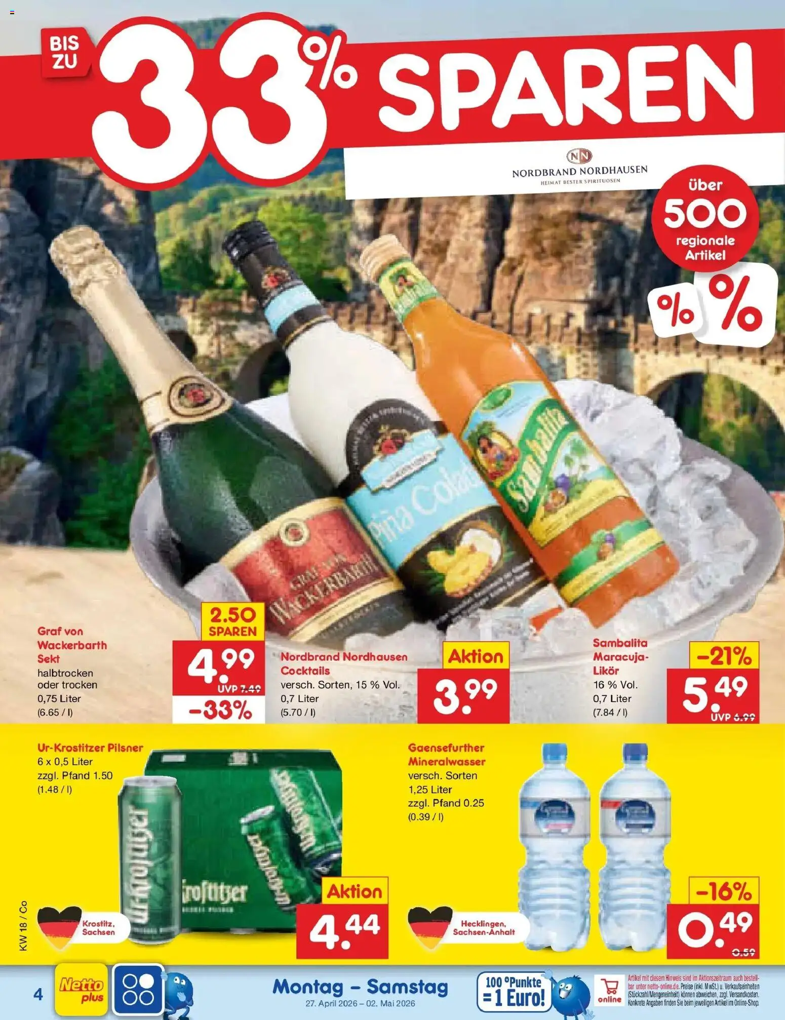 Netto Marken-Discount Prospekt Bitterfeld-Wolfen	 – gültig ab 27.04.2026 | Seite: 33 | Produkte: Likör, Mineralwasser