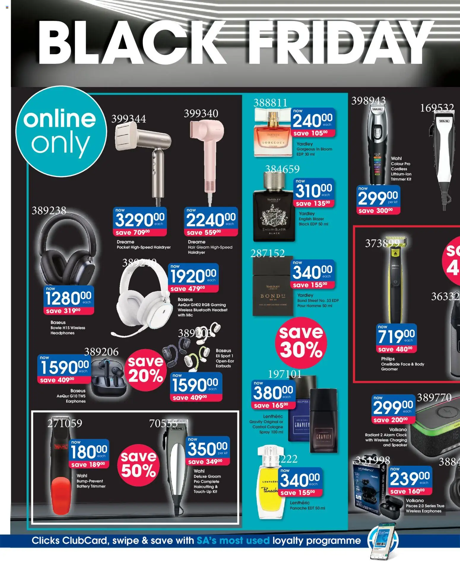 New Clicks catalogue – valid from 26.11.2025 | Page: 2 | Products: Earphones, Alarm clock, Blazer, Battery