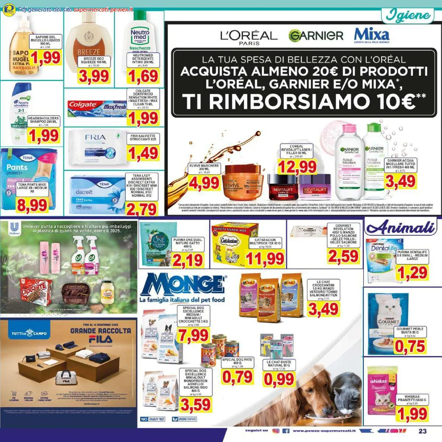 Volantino Pewex del 29.10.2025 | Pagina: 23 | Prodotti: Acqua micellare, Pollo, Manzo, Crocchette
