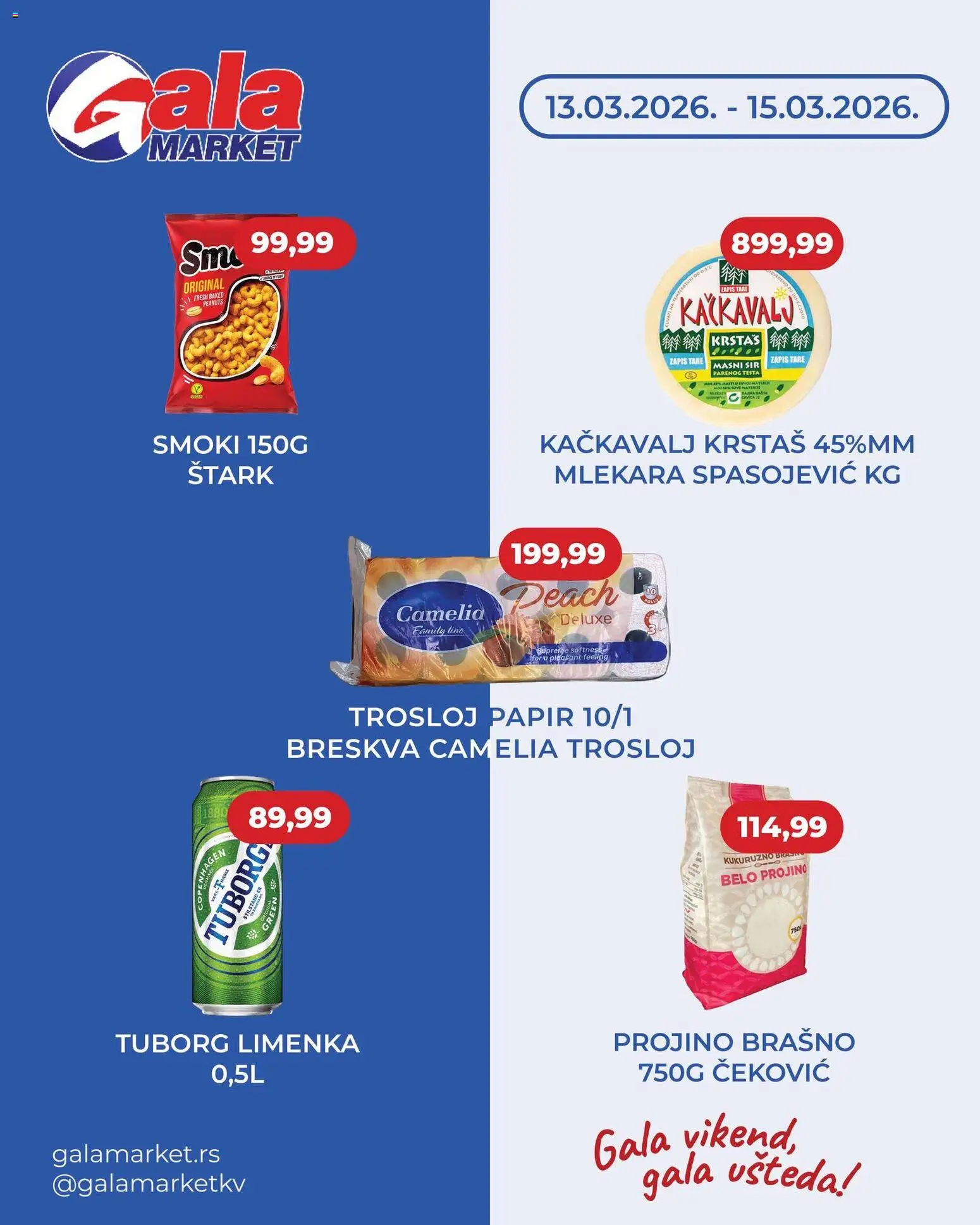 Gala MARKET katalog - važi od 13.03.2026 | Strana: 1 | Proizvode: Smoki, Tuborg, Brašno, Breskva