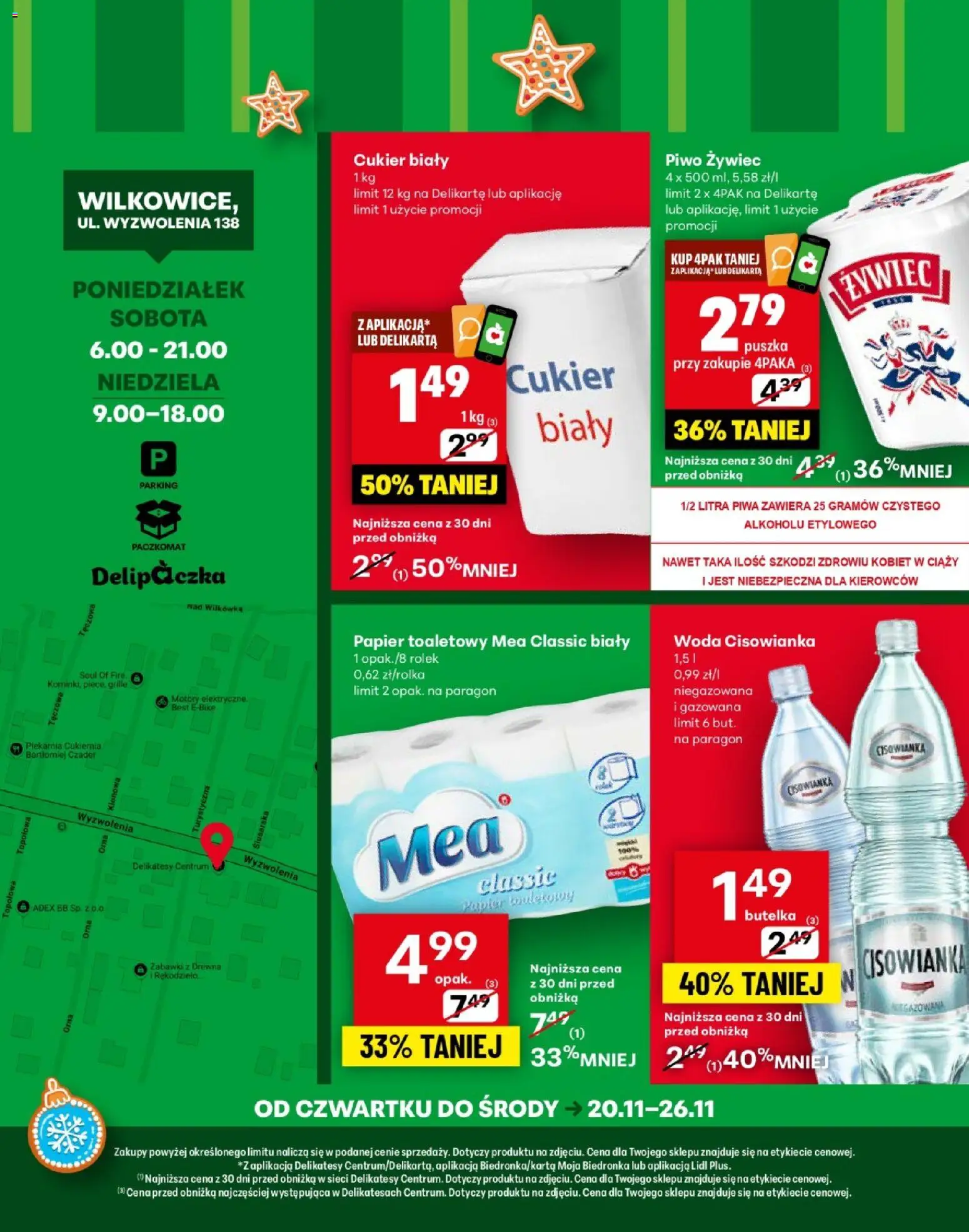 Delikatesy Centrum Gazetka - Wilkowice Otwarcie od 20.11.2025 | Strona: 4 | Produkty: Delikatesy, Cukier biały, Piwo, Cukier