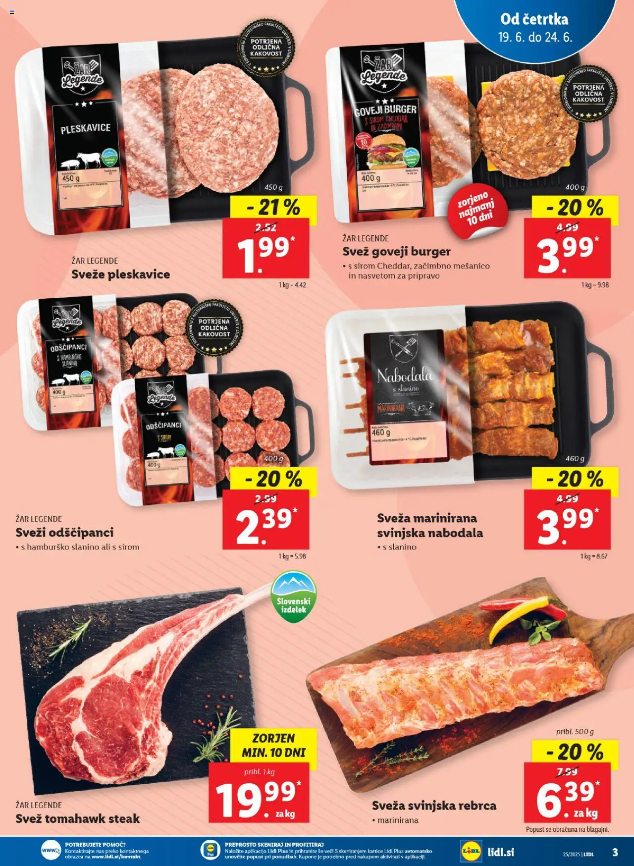Lidl katalog │ velja od 19.06.2025 | Stran: 3 | Izdelki: Rebrca, Zar, Pleskavice, Cheddar