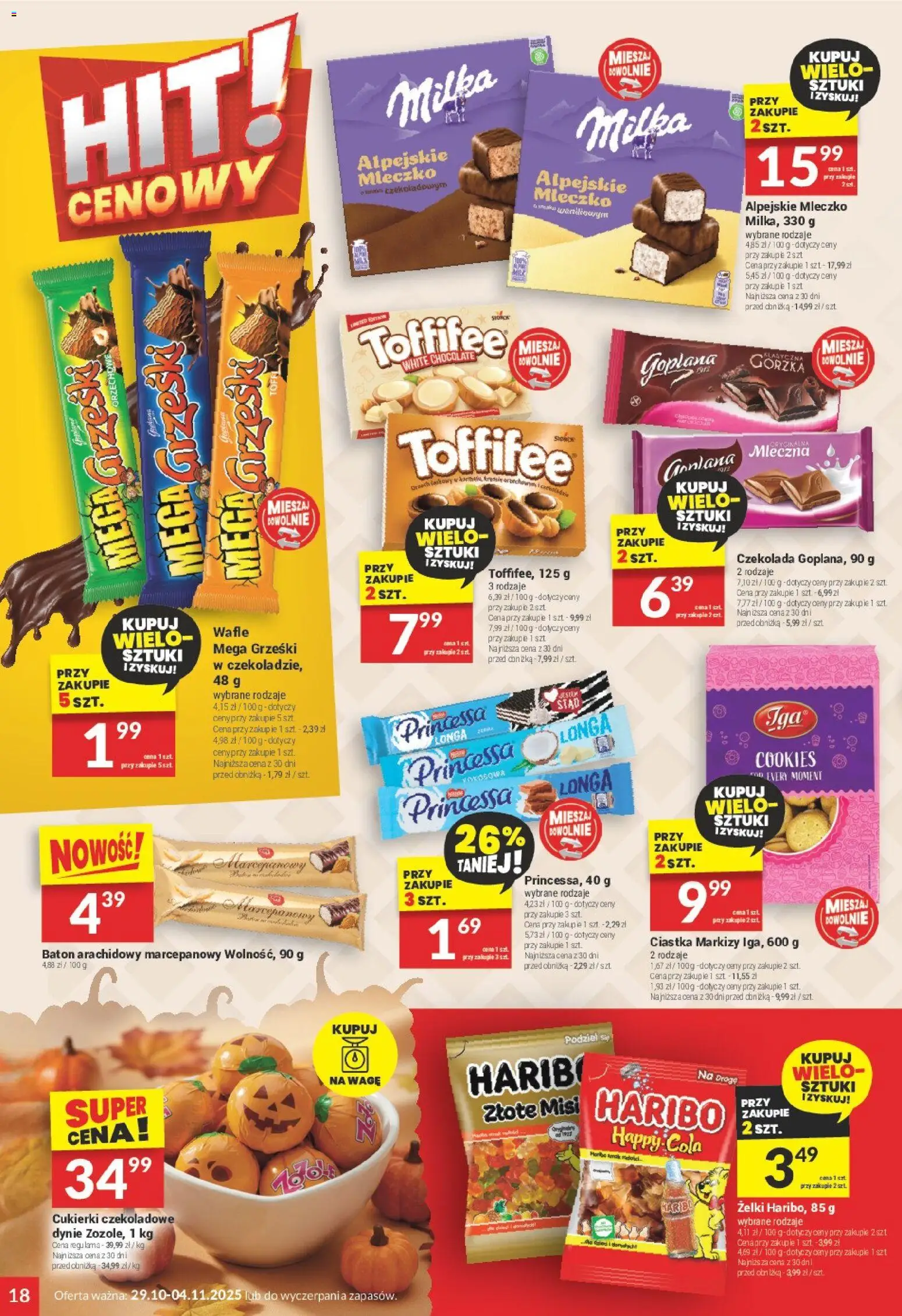 Twój Market Gazetka od 29.10.2025 | Strona: 18 | Produkty: Cukierki czekoladowe, Wafle, Milka, Ciastka