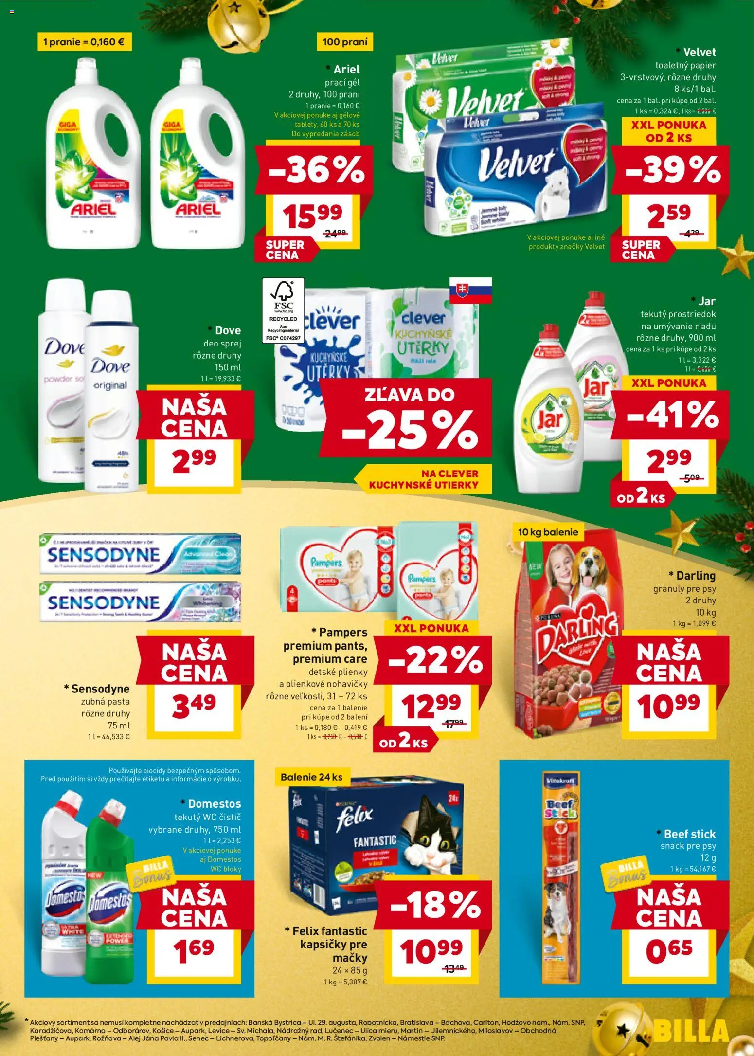 Nové Billa akcie – leták je platný od 10.12.2025 | Strana: 23 | Produkty: Toaletný papier, Zubná pasta, Jar, Pampers