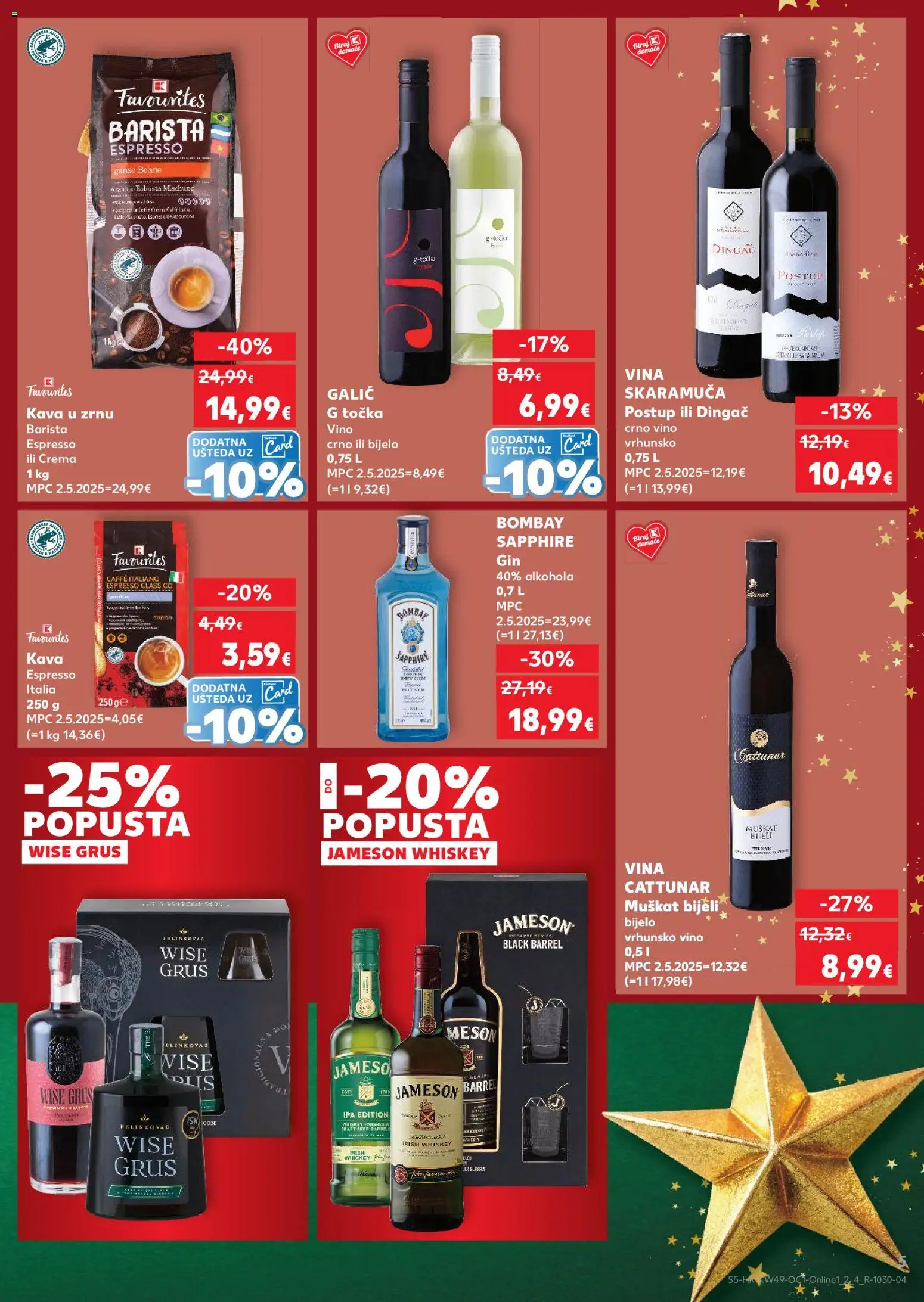 Kaufland HR akciós ujság - amely érvényes a következő dátumtól: 03.12.2025 | Oldal: 5 | Termékek: Whiskey, Jameson, Irish whiskey, Gin