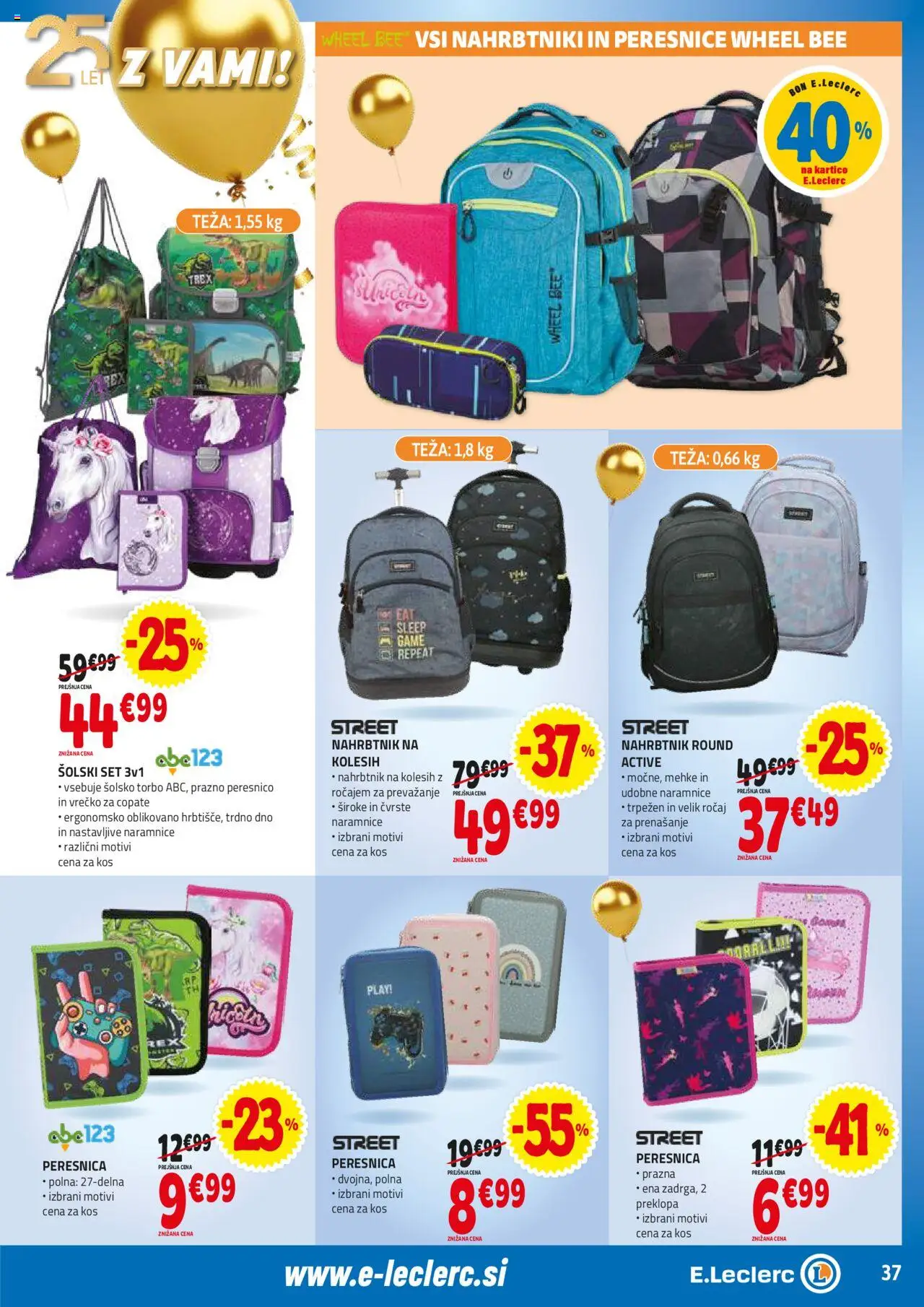 E.leclerc katalog │ velja od 18.06.2025 | Stran: 37 | Izdelki: Teza, Kos, Peresnica, Nahrbtnik